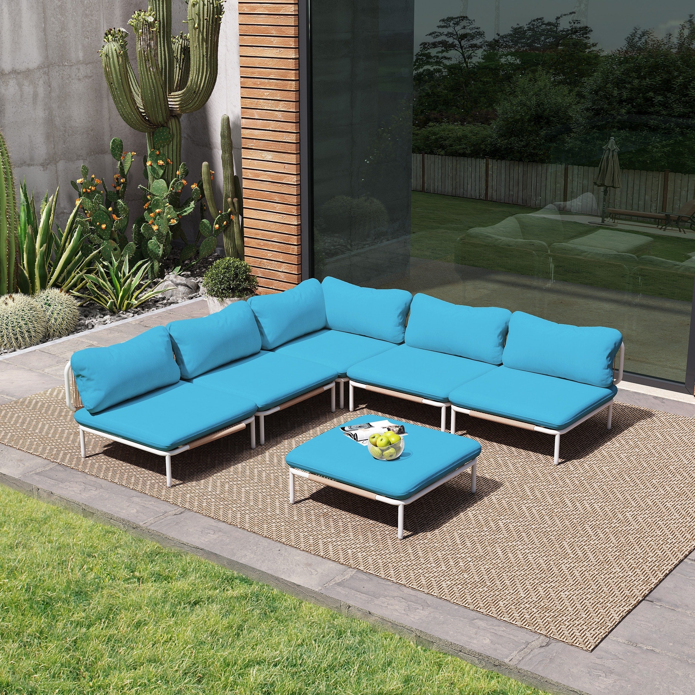 Ensemble de canapé sectionnel rembourré pour extérieur, ensemble de conversation pour meubles de patio, combinaison libre