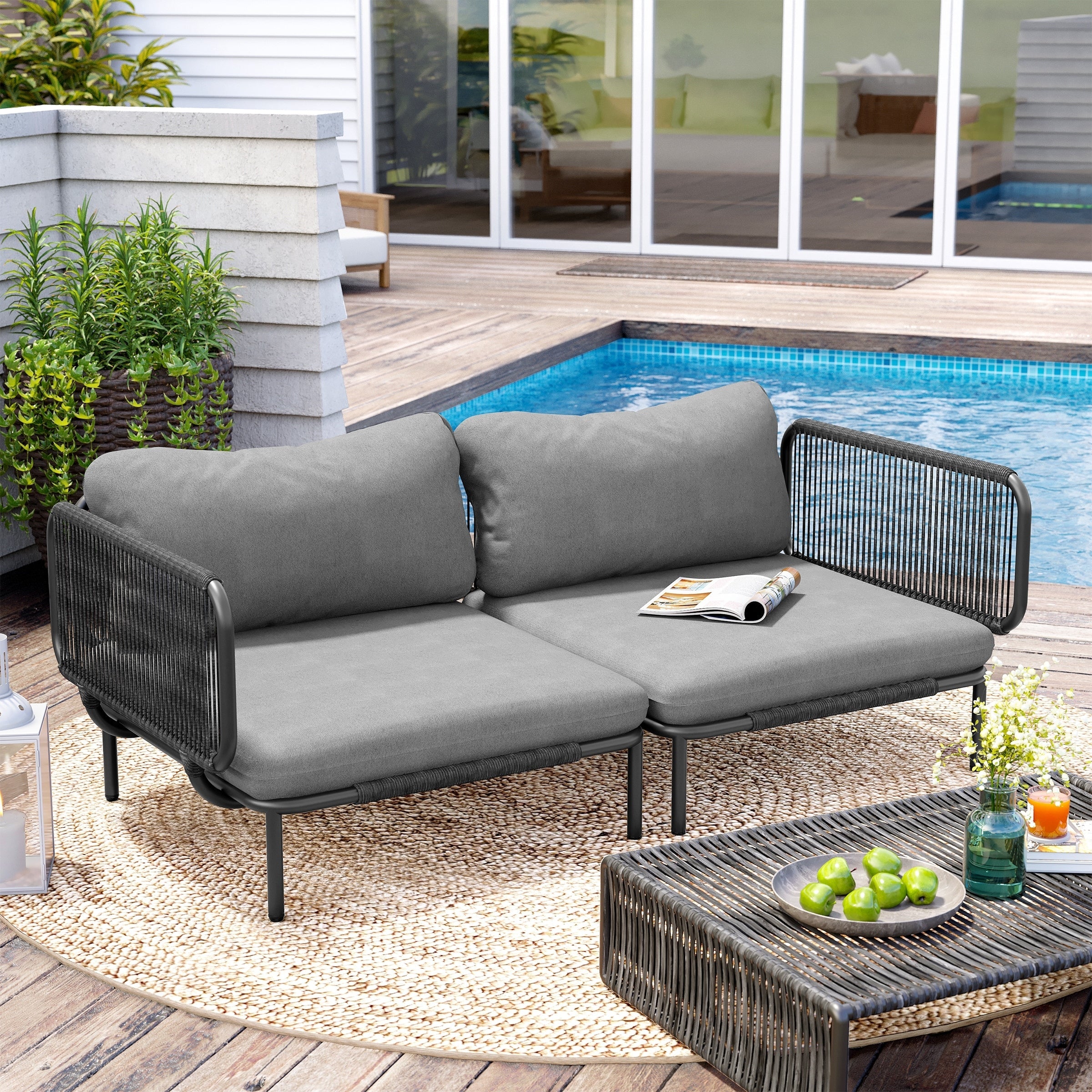 Ensemble de canapé sectionnel rembourré pour extérieur, ensemble de conversation pour meubles de patio, combinaison libre