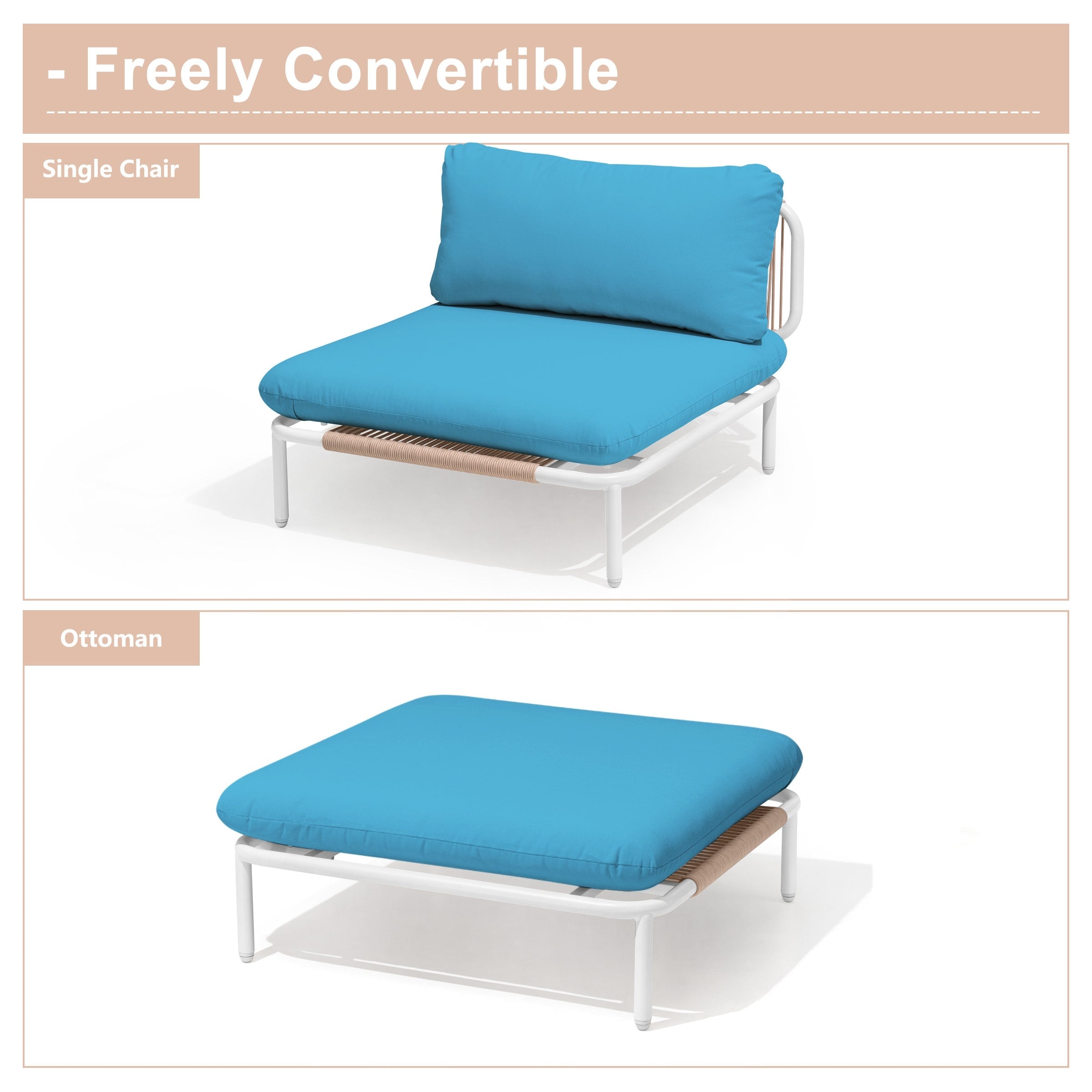 Ensemble de canapé sectionnel rembourré pour extérieur, ensemble de conversation pour meubles de patio, combinaison libre