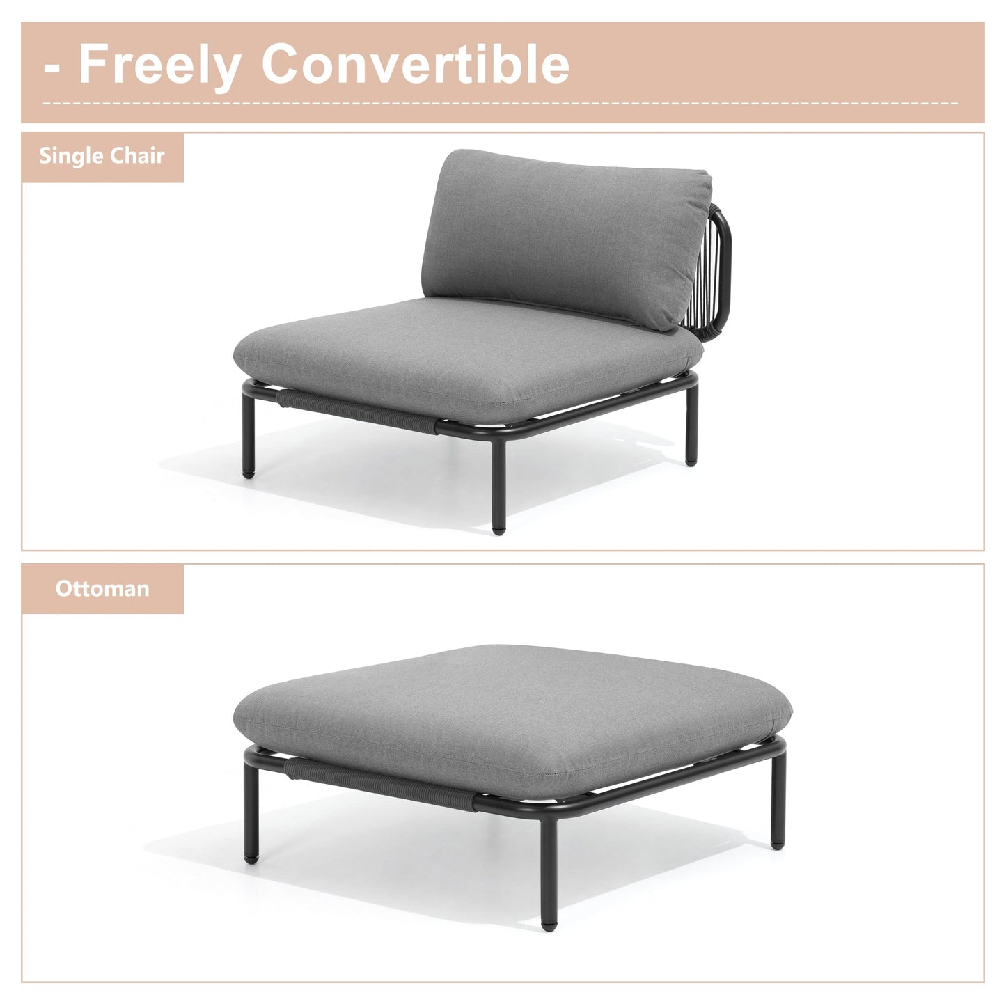 Ensemble de canapé sectionnel rembourré pour extérieur, ensemble de conversation pour meubles de patio, combinaison libre