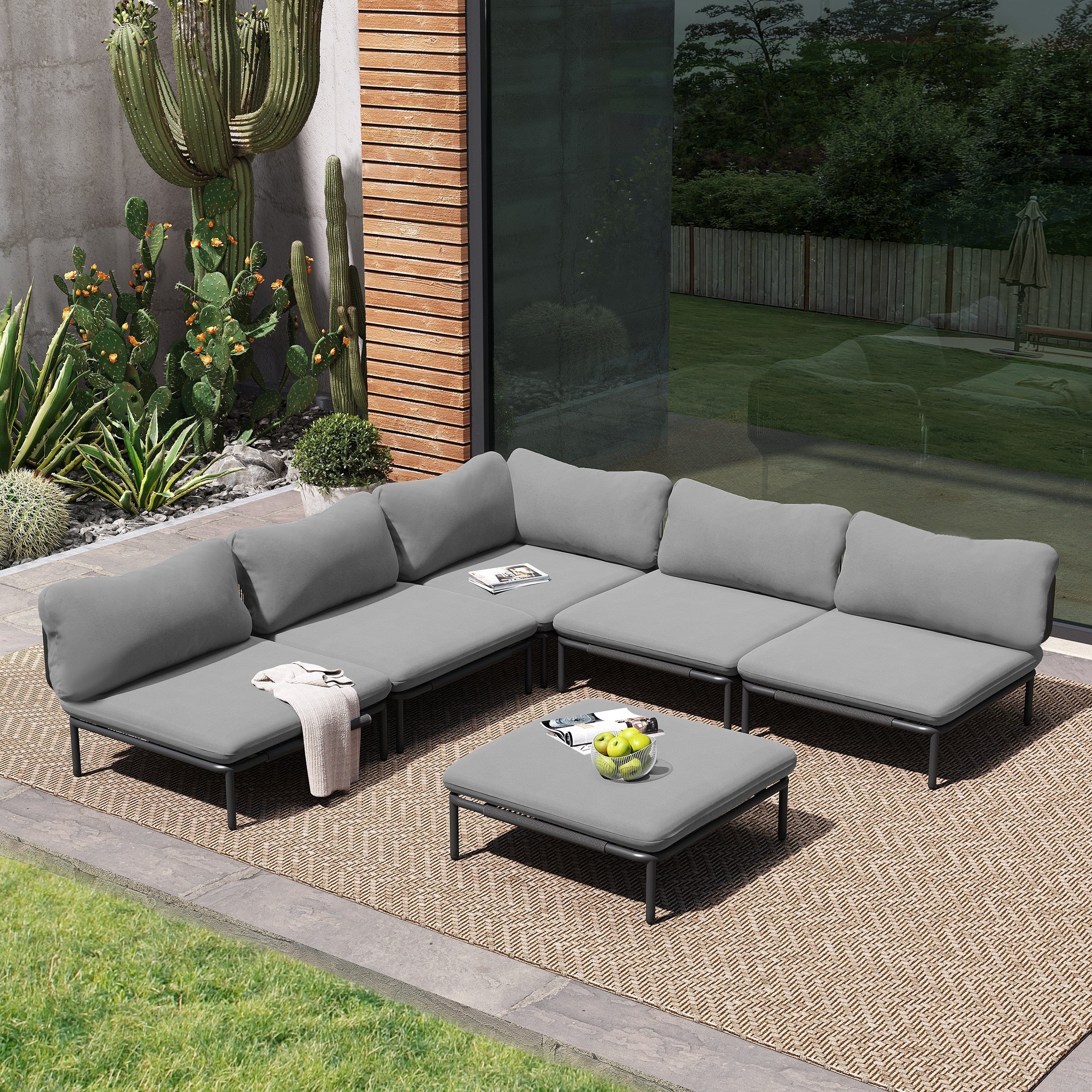 Ensemble de canapé sectionnel rembourré pour extérieur, ensemble de conversation pour meubles de patio, combinaison libre