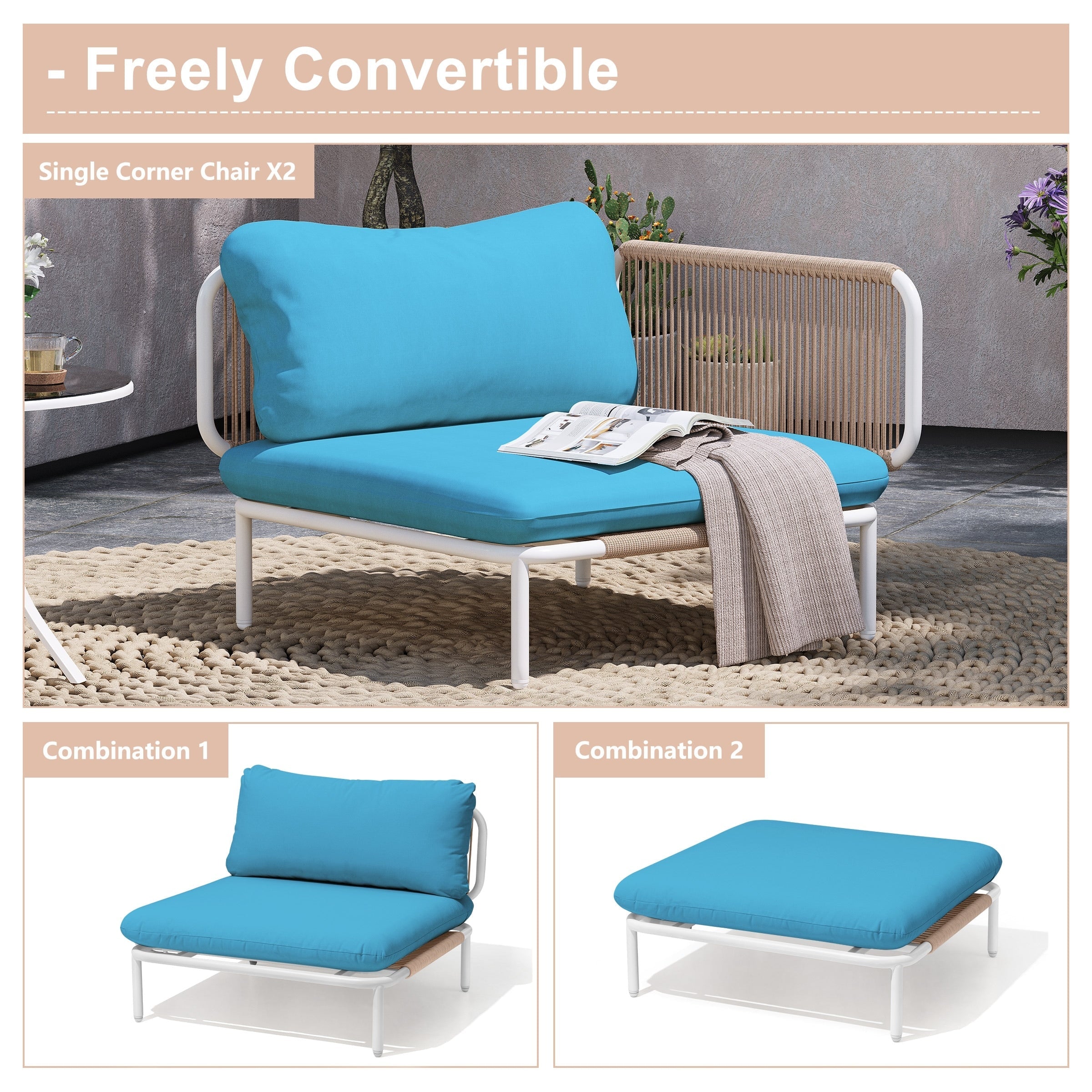 Ensemble de canapé sectionnel rembourré pour extérieur, ensemble de conversation pour meubles de patio, combinaison libre