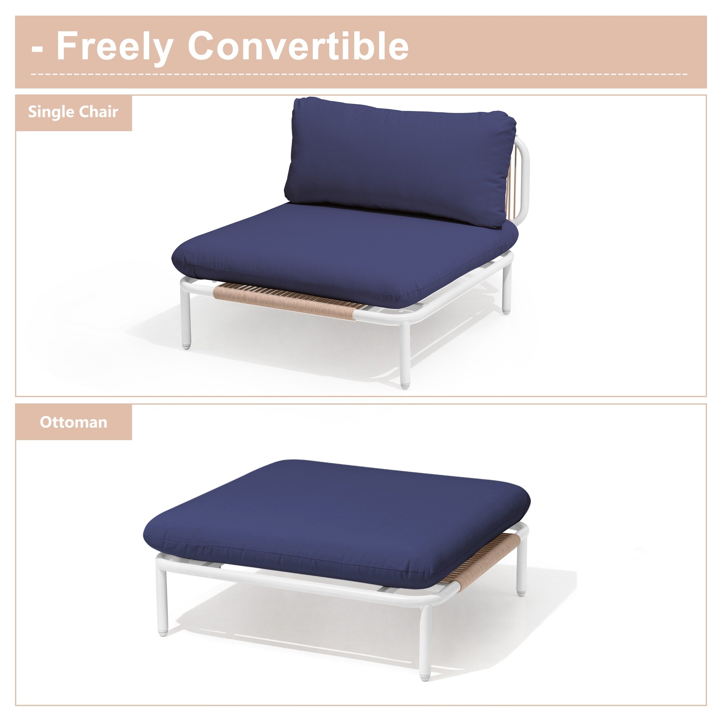 Ensemble de canapé sectionnel rembourré pour extérieur, ensemble de conversation pour meubles de patio, combinaison libre