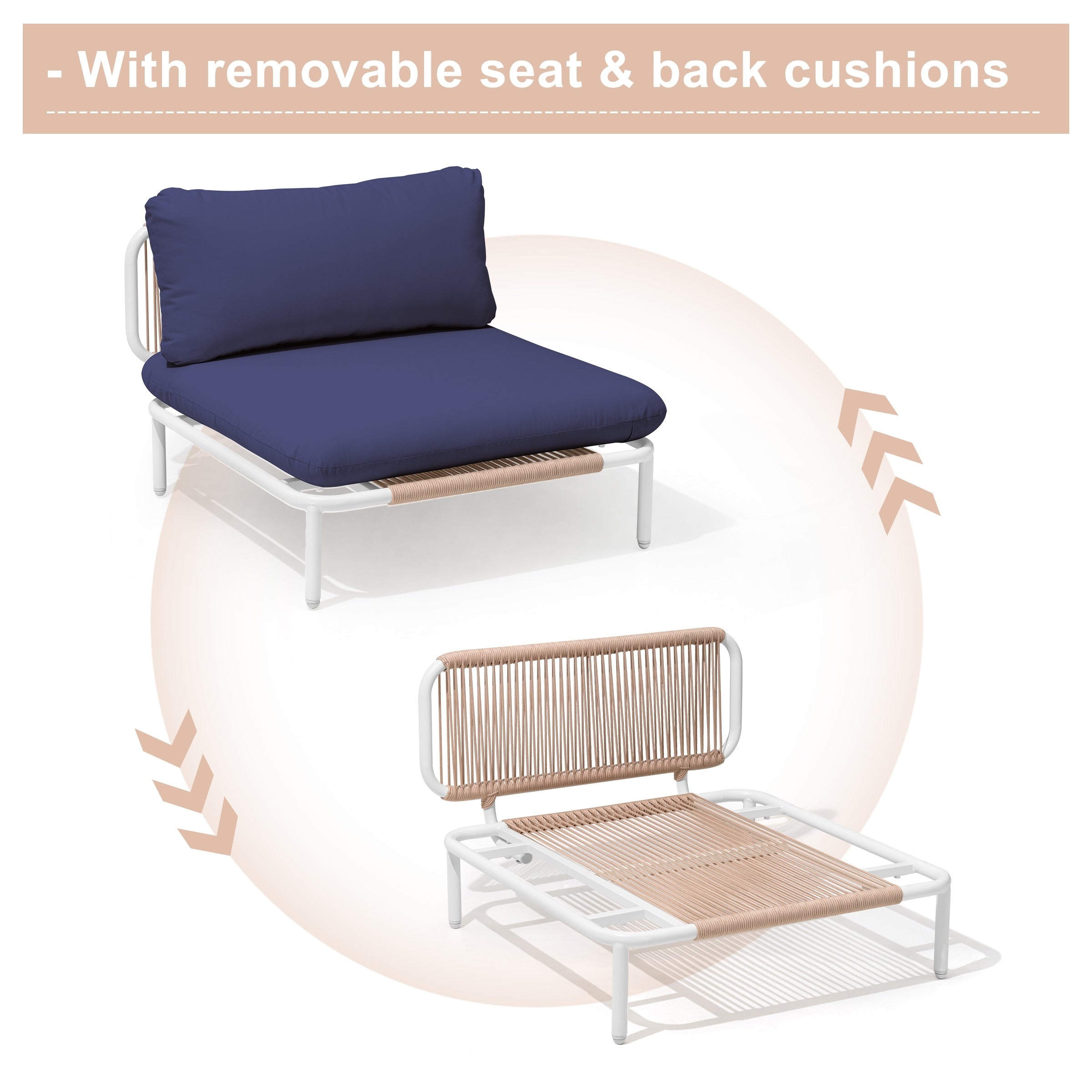 Ensemble de canapé sectionnel rembourré pour extérieur, ensemble de conversation pour meubles de patio, combinaison libre