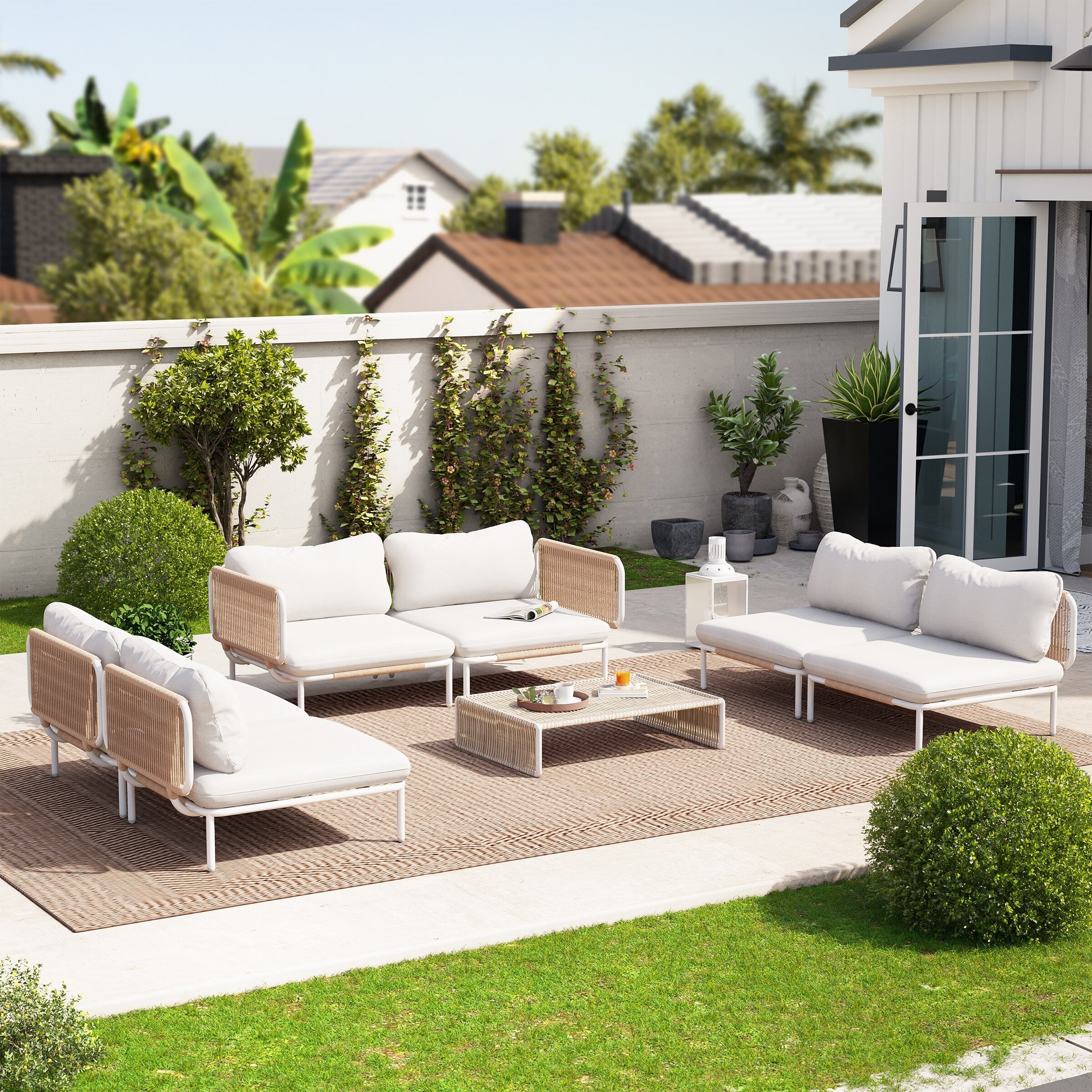 Ensemble de canapé sectionnel rembourré pour extérieur, ensemble de conversation pour meubles de patio, combinaison libre