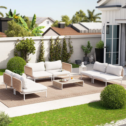 Ensemble de canapé sectionnel rembourré pour extérieur, ensemble de conversation pour meubles de patio, combinaison libre