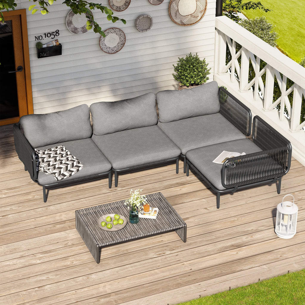 Ensemble de canapé sectionnel rembourré pour extérieur, ensemble de conversation pour meubles de patio, combinaison libre