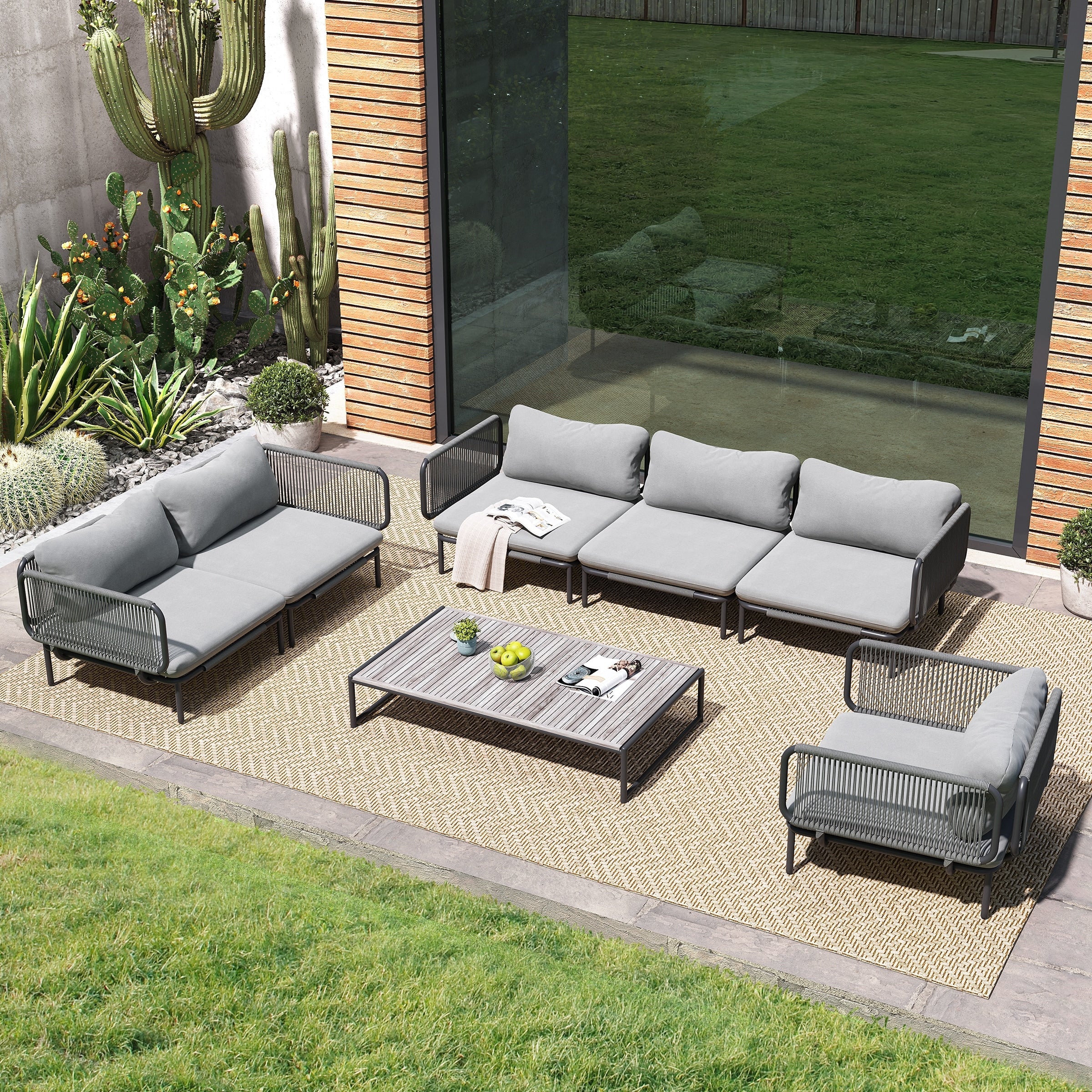 Ensemble de canapé sectionnel rembourré pour extérieur, ensemble de conversation pour meubles de patio, combinaison libre
