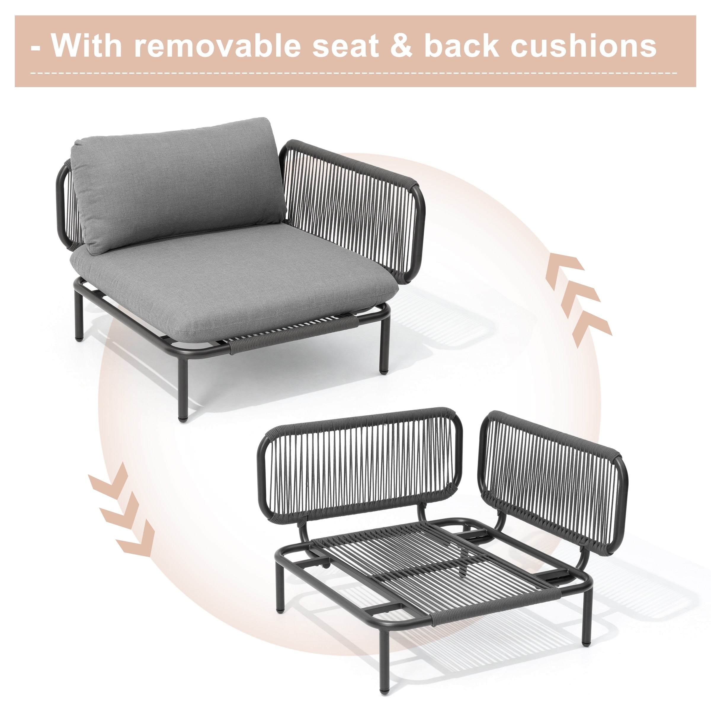 Ensemble de canapé sectionnel rembourré pour extérieur, ensemble de conversation pour meubles de patio, combinaison libre