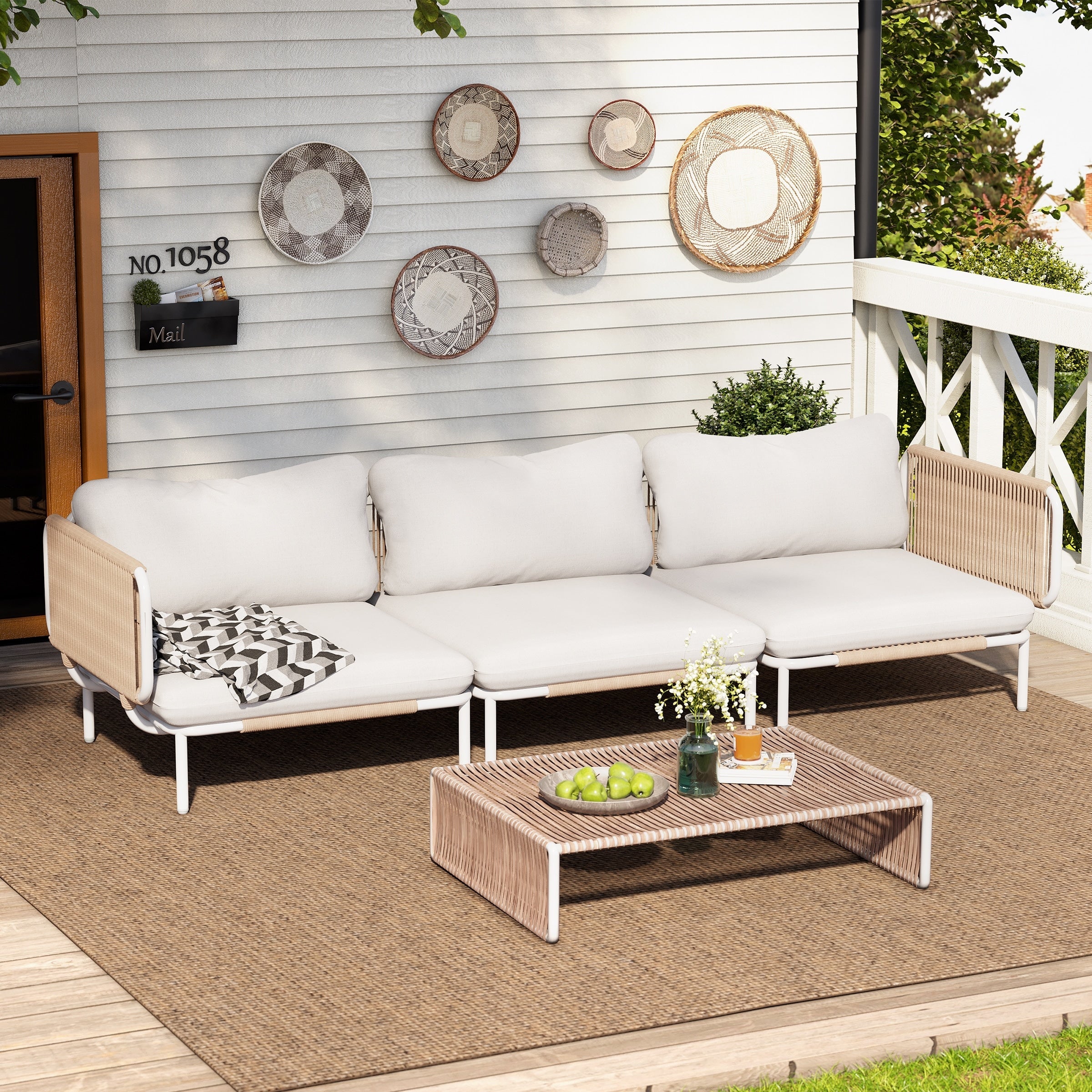 Ensemble de canapé sectionnel rembourré pour extérieur, ensemble de conversation pour meubles de patio, combinaison libre