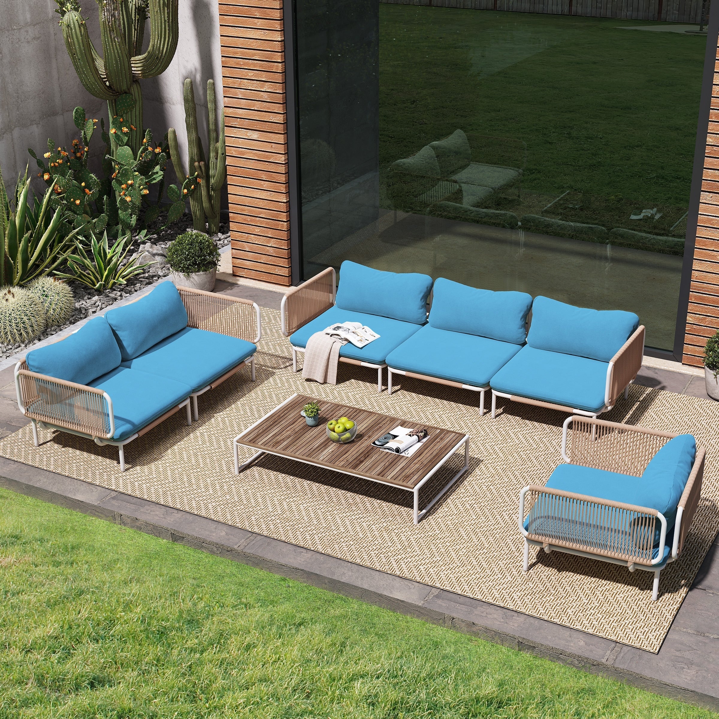 Ensemble de canapé sectionnel rembourré pour extérieur, ensemble de conversation pour meubles de patio, combinaison libre
