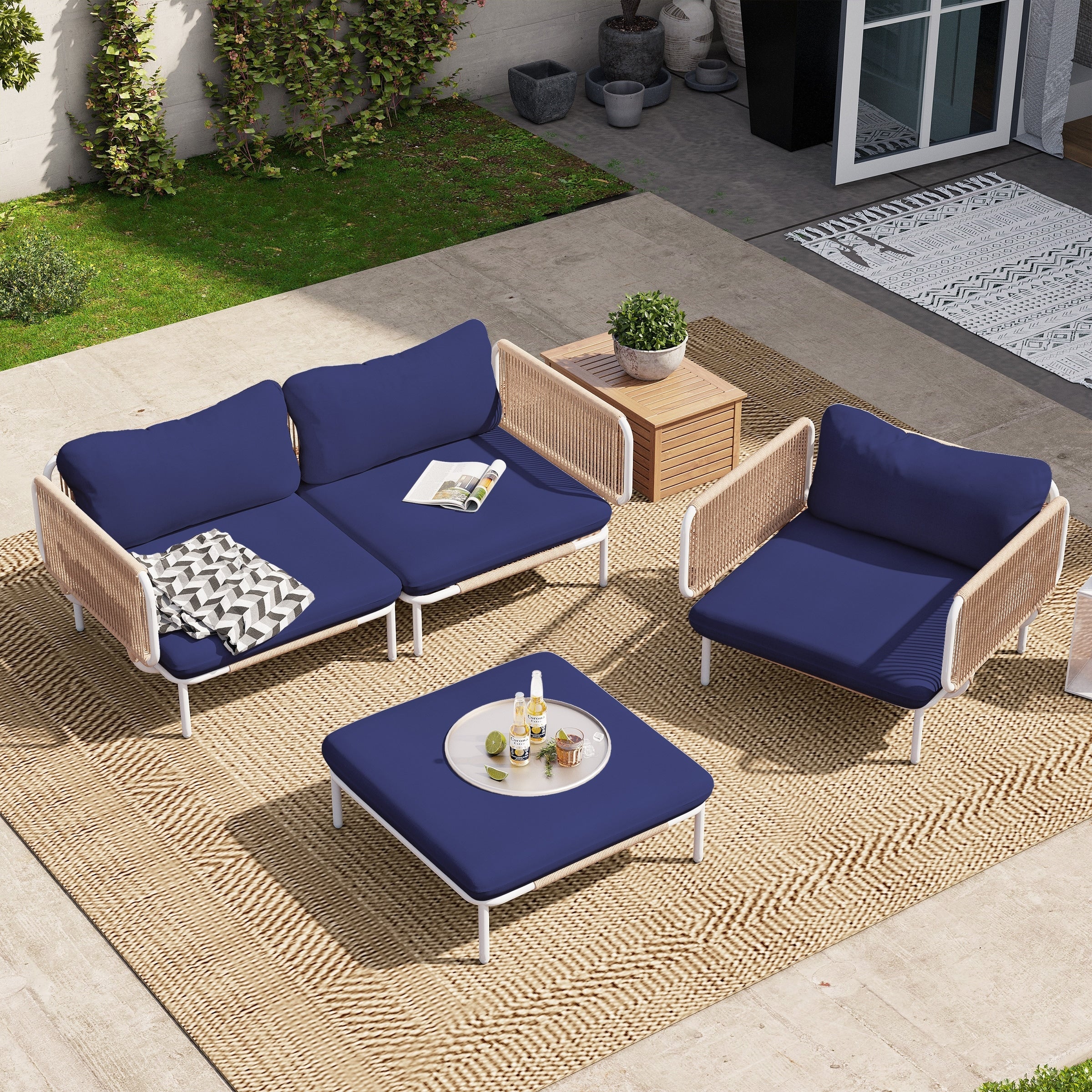 Ensemble de canapé sectionnel rembourré pour extérieur, ensemble de conversation pour meubles de patio, combinaison libre
