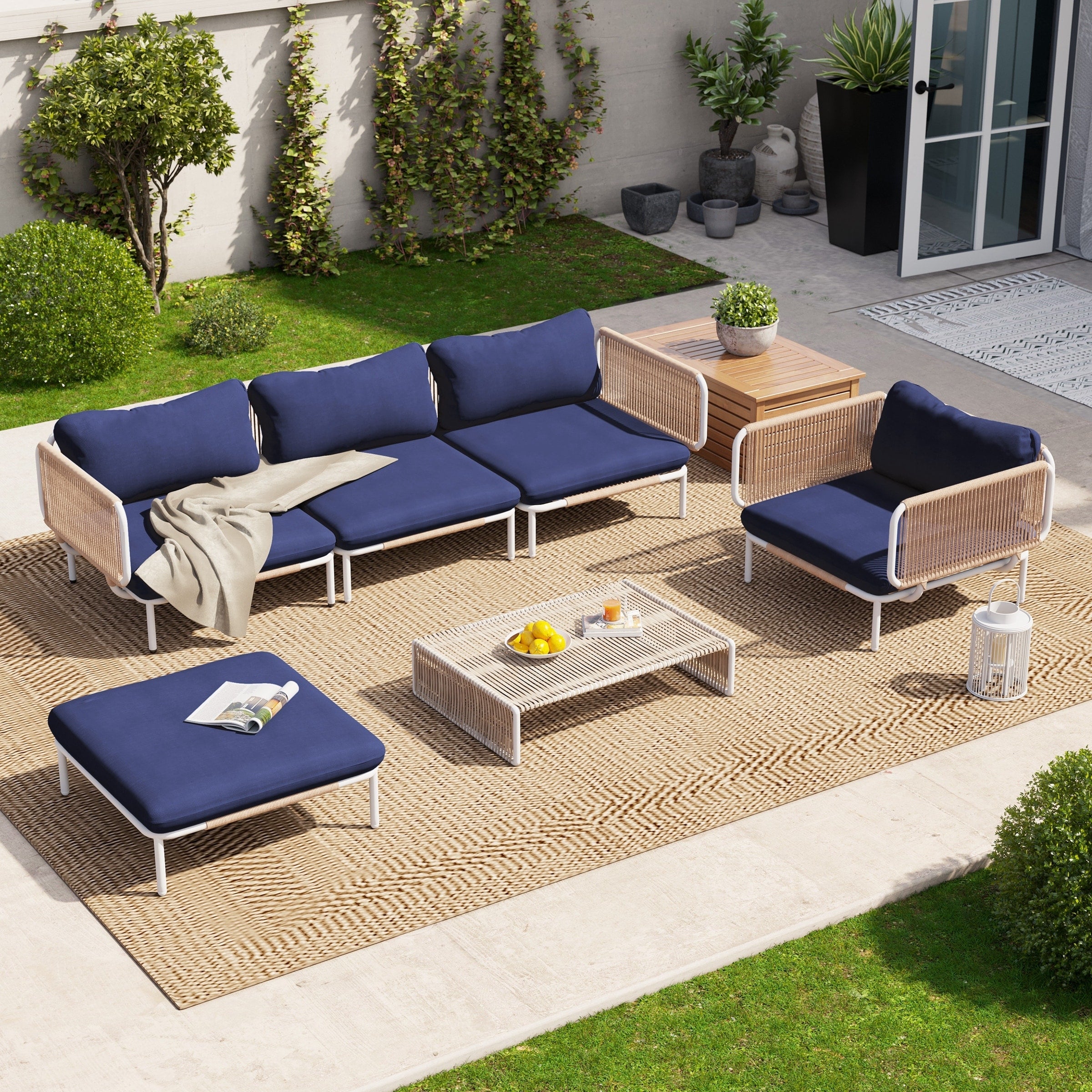 Ensemble de canapé sectionnel rembourré pour extérieur, ensemble de conversation pour meubles de patio, combinaison libre