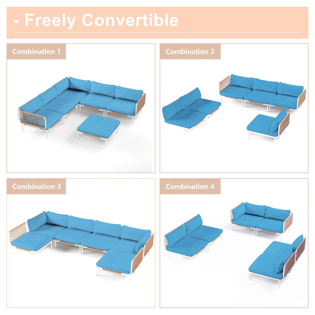 Ensemble de canapé sectionnel rembourré pour extérieur, ensemble de conversation pour meubles de patio, combinaison libre
