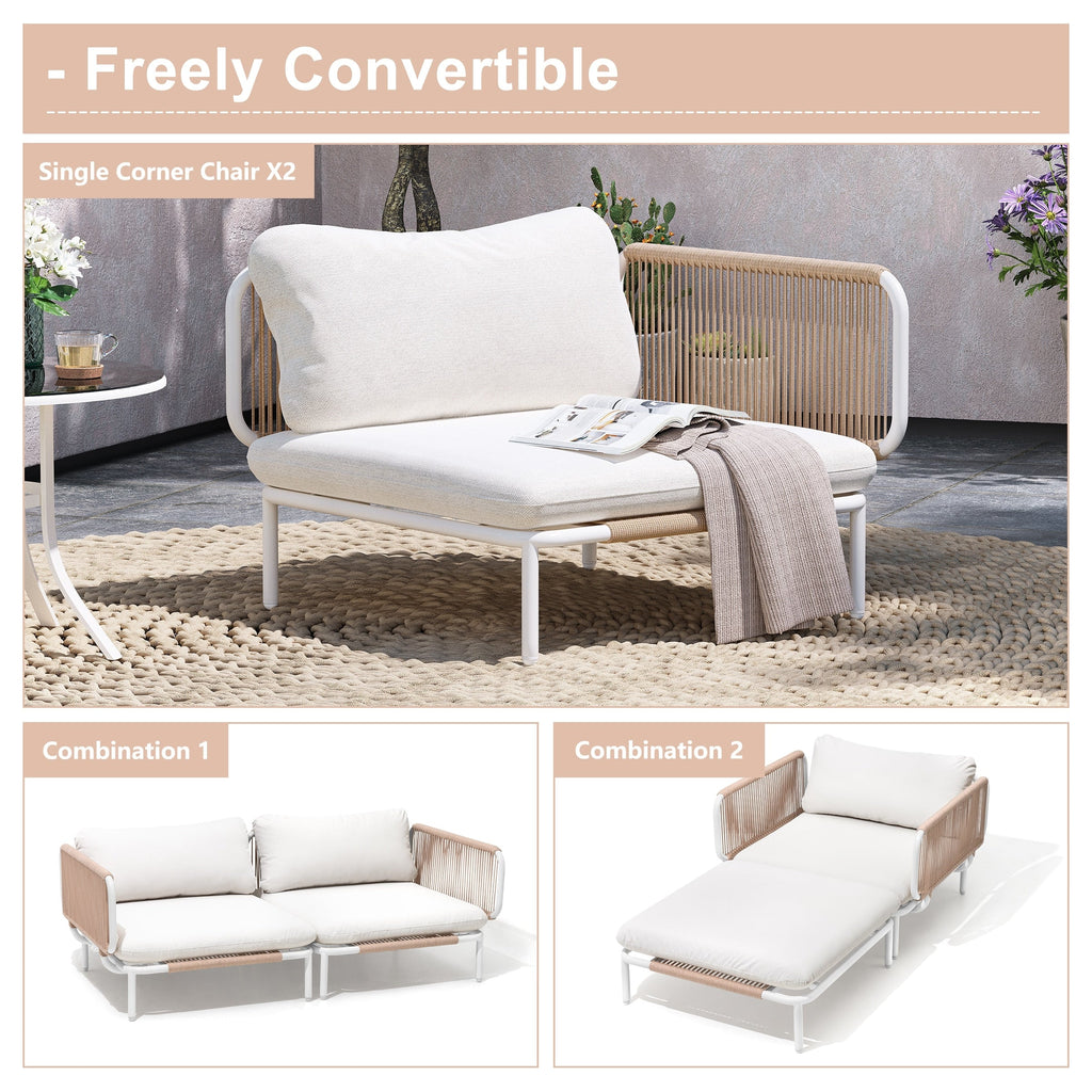 Ensemble de canapé sectionnel rembourré pour extérieur, ensemble de conversation pour meubles de patio, combinaison libre