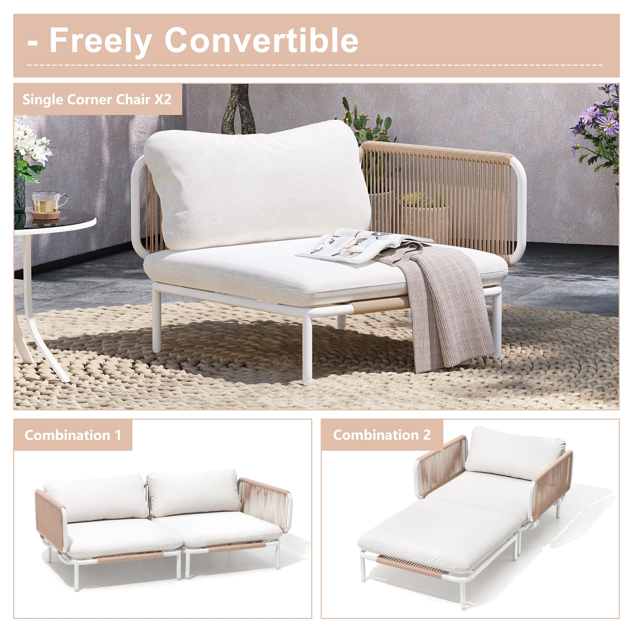 Ensemble de canapé sectionnel rembourré pour extérieur, ensemble de conversation pour meubles de patio, combinaison libre
