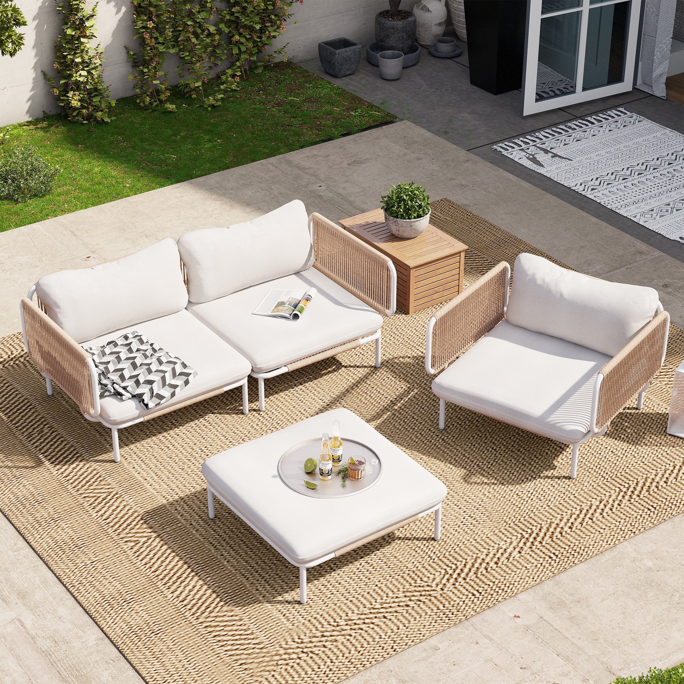 Ensemble de canapé sectionnel rembourré pour extérieur, ensemble de conversation pour meubles de patio, combinaison libre