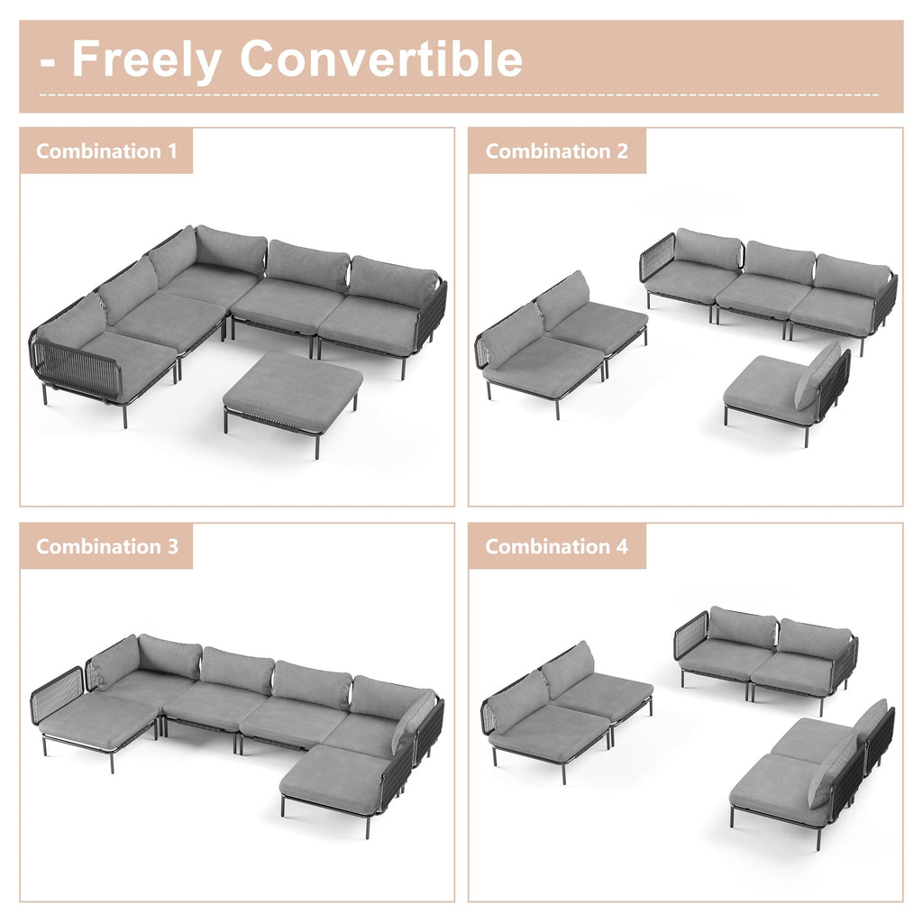 Ensemble de canapé sectionnel rembourré pour extérieur, ensemble de conversation pour meubles de patio, combinaison libre