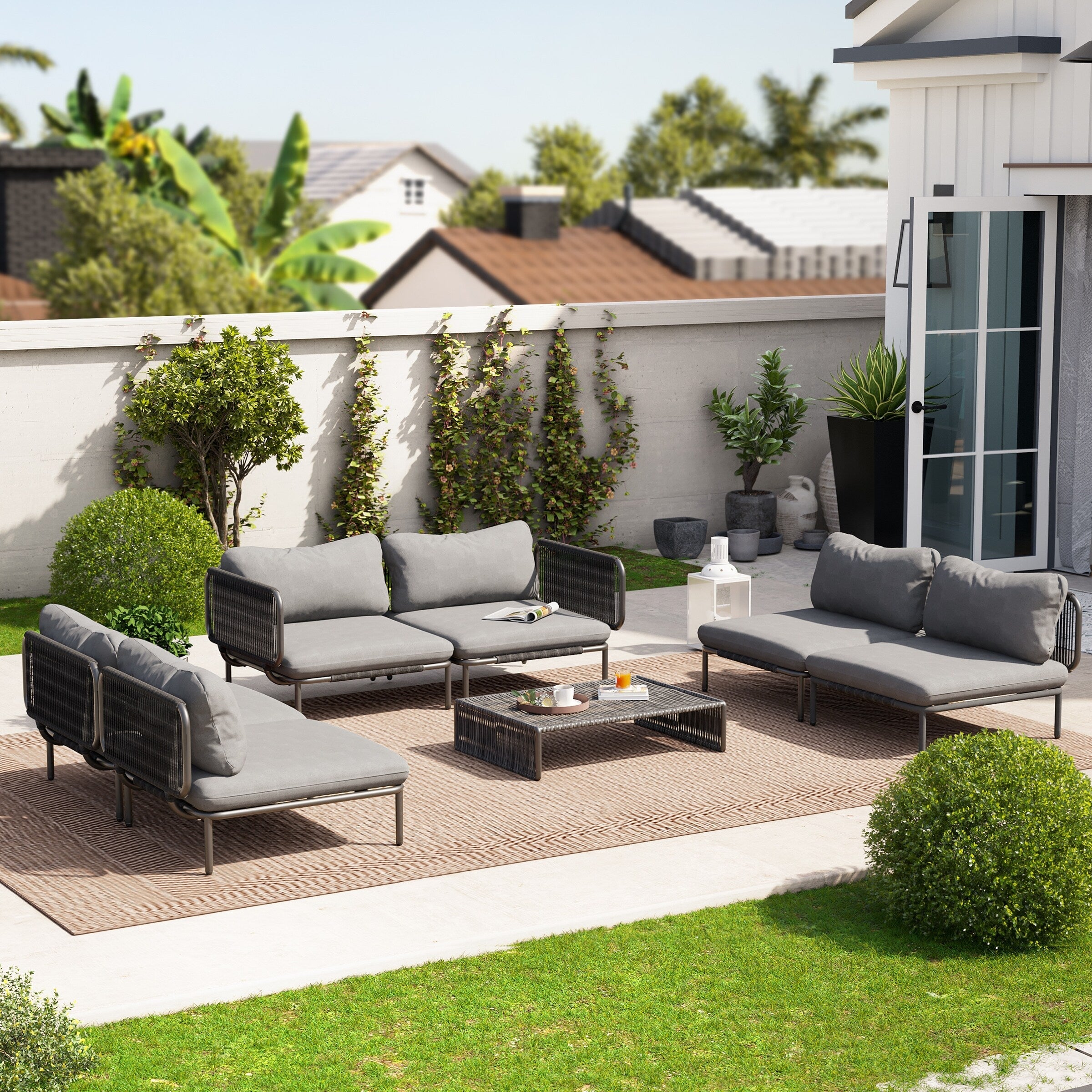 Ensemble de canapé sectionnel rembourré pour extérieur, ensemble de conversation pour meubles de patio, combinaison libre