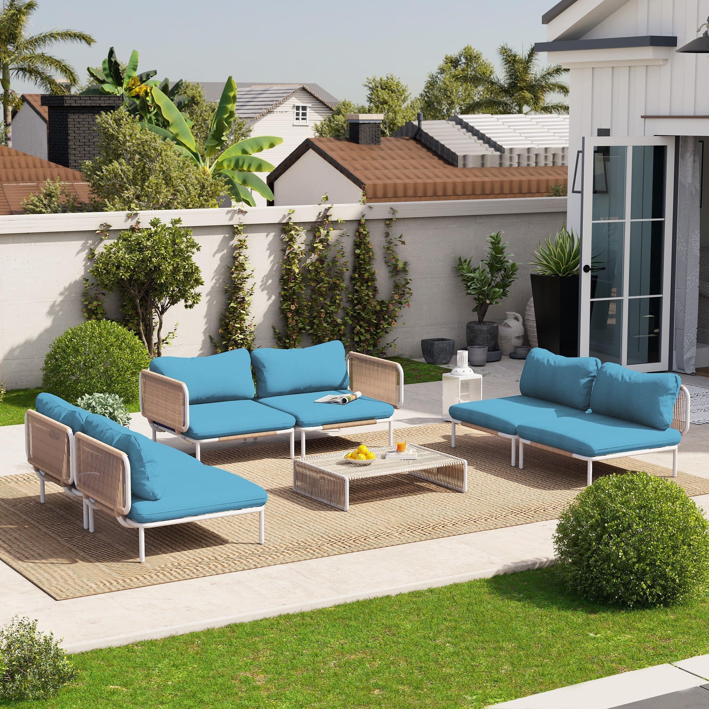 Ensemble de canapé sectionnel rembourré pour extérieur, ensemble de conversation pour meubles de patio, combinaison libre