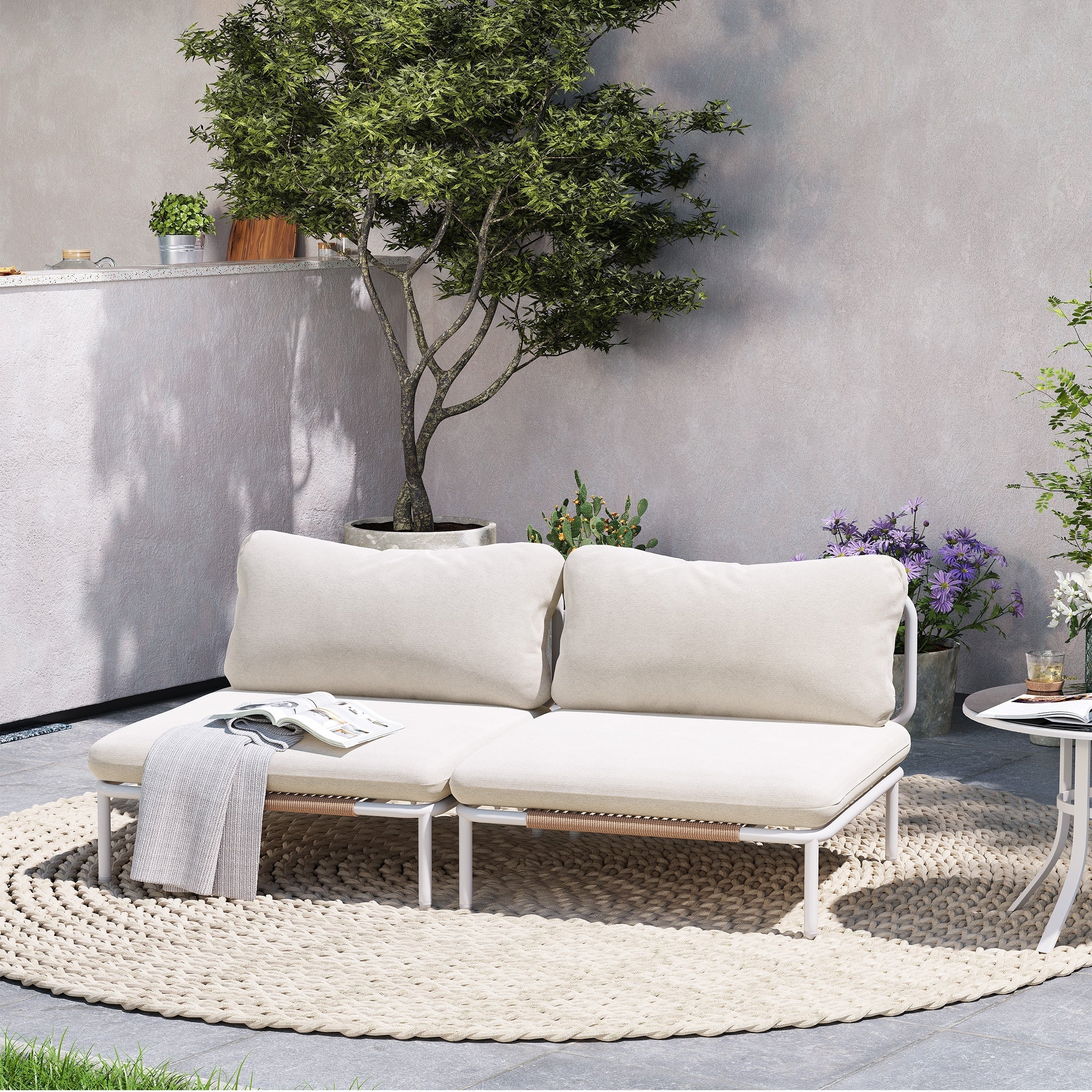 Ensemble de canapé sectionnel rembourré pour extérieur, ensemble de conversation pour meubles de patio, combinaison libre