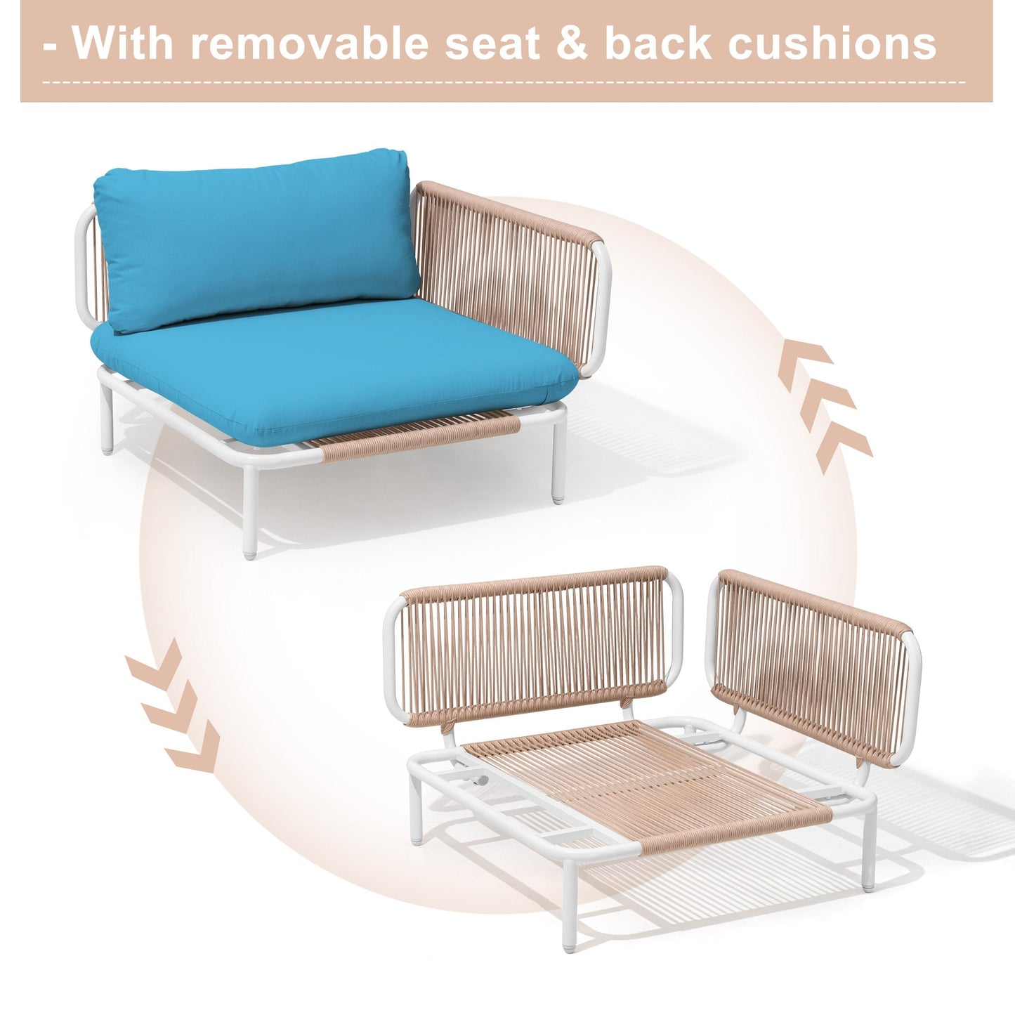 Ensemble de canapé sectionnel rembourré pour extérieur, ensemble de conversation pour meubles de patio, combinaison libre