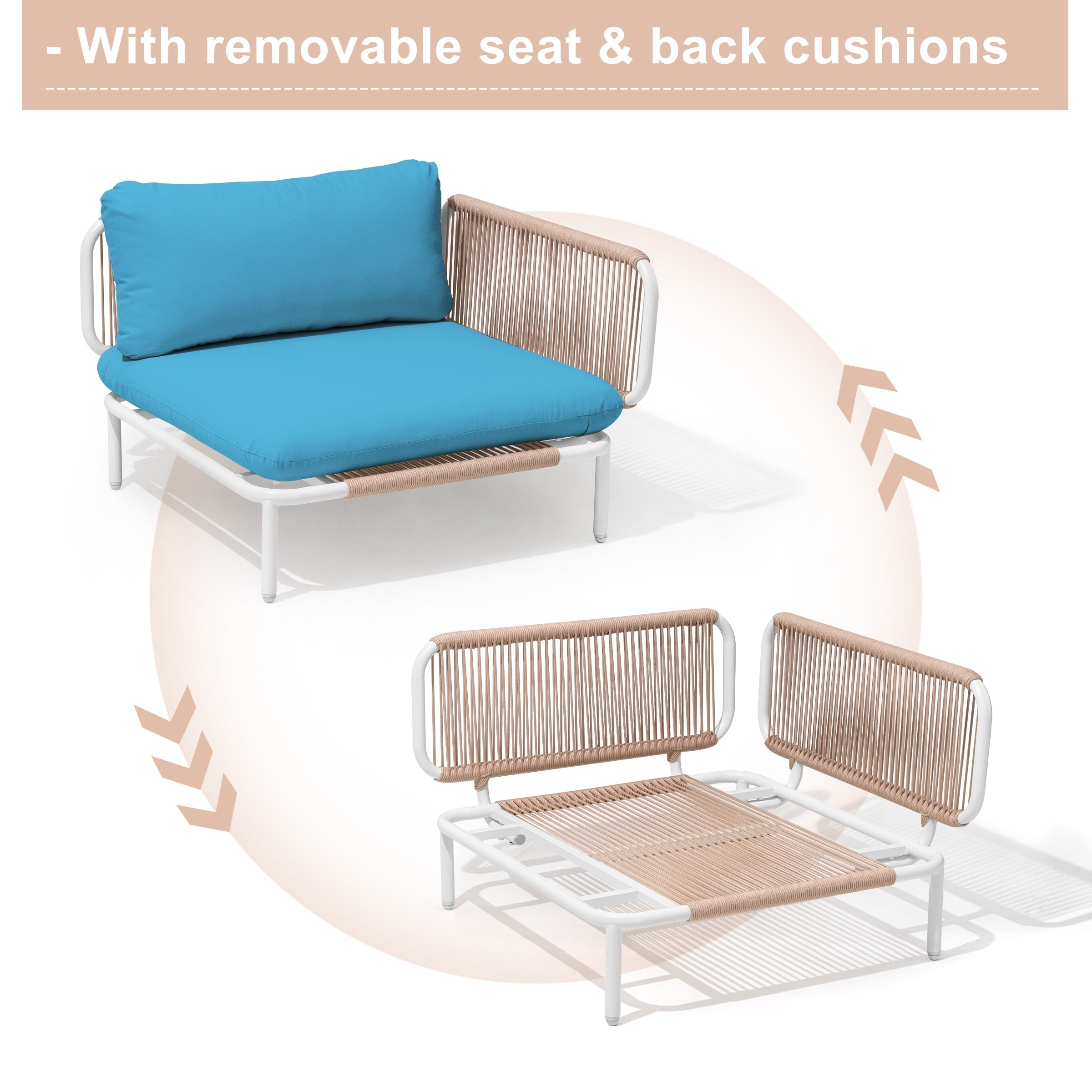 Ensemble de canapé sectionnel rembourré pour extérieur, ensemble de conversation pour meubles de patio, combinaison libre