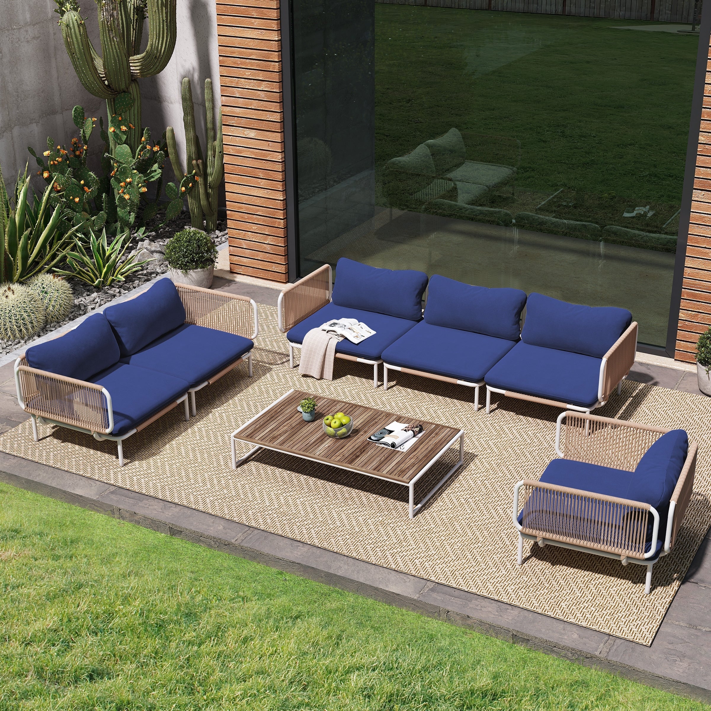 Ensemble de canapé sectionnel rembourré pour extérieur, ensemble de conversation pour meubles de patio, combinaison libre