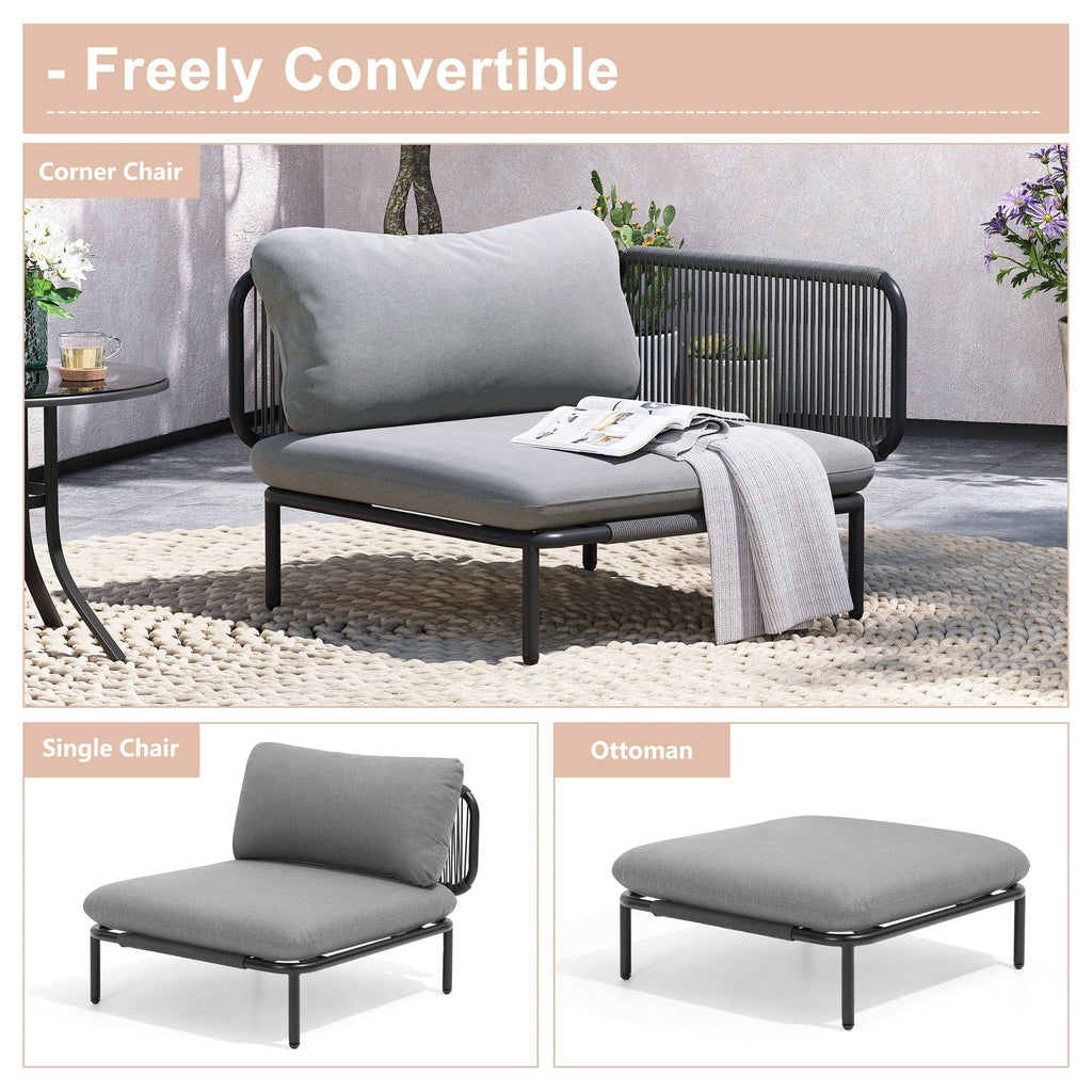 Ensemble de canapé sectionnel rembourré pour extérieur, ensemble de conversation pour meubles de patio, combinaison libre