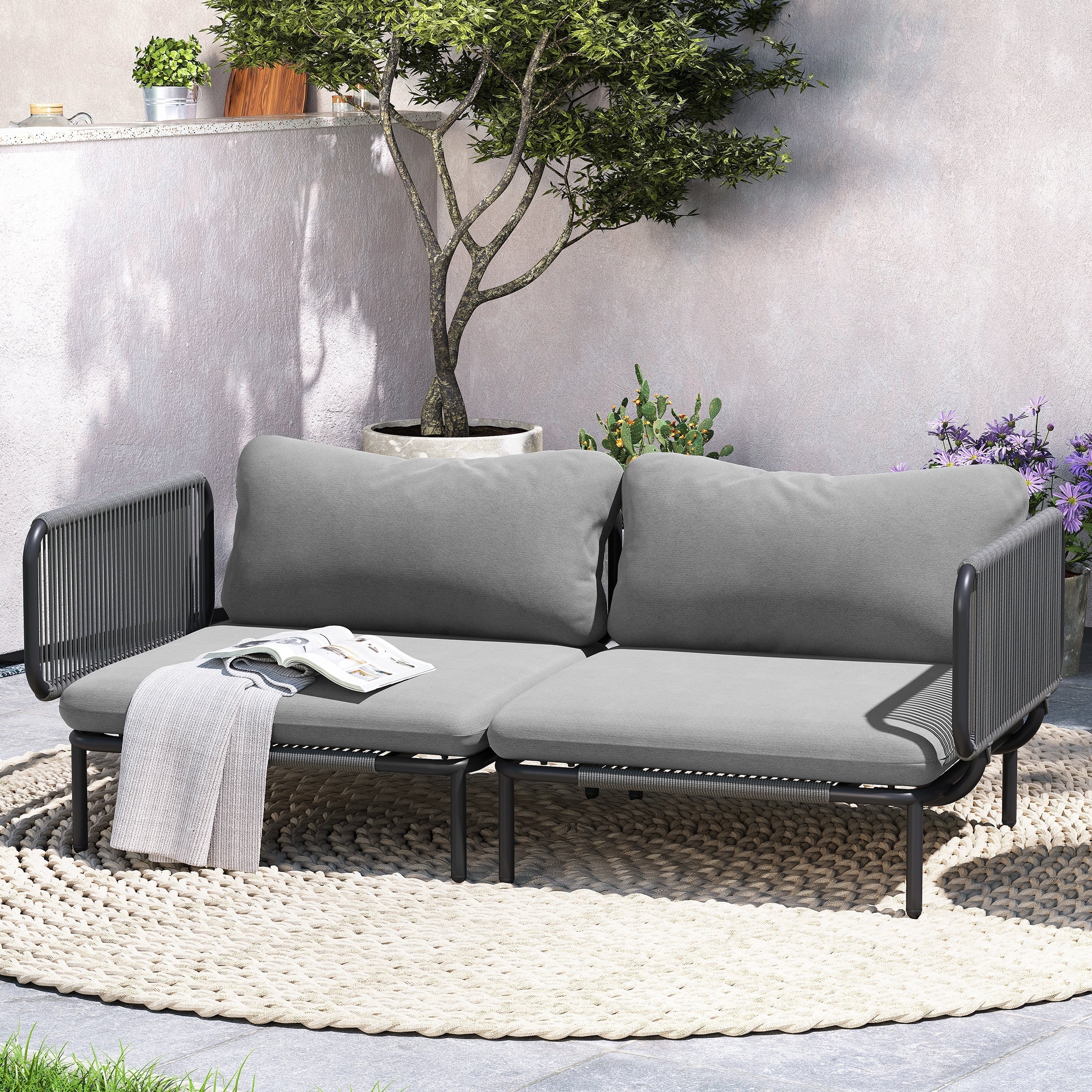 Ensemble de canapé sectionnel rembourré pour extérieur, ensemble de conversation pour meubles de patio, combinaison libre