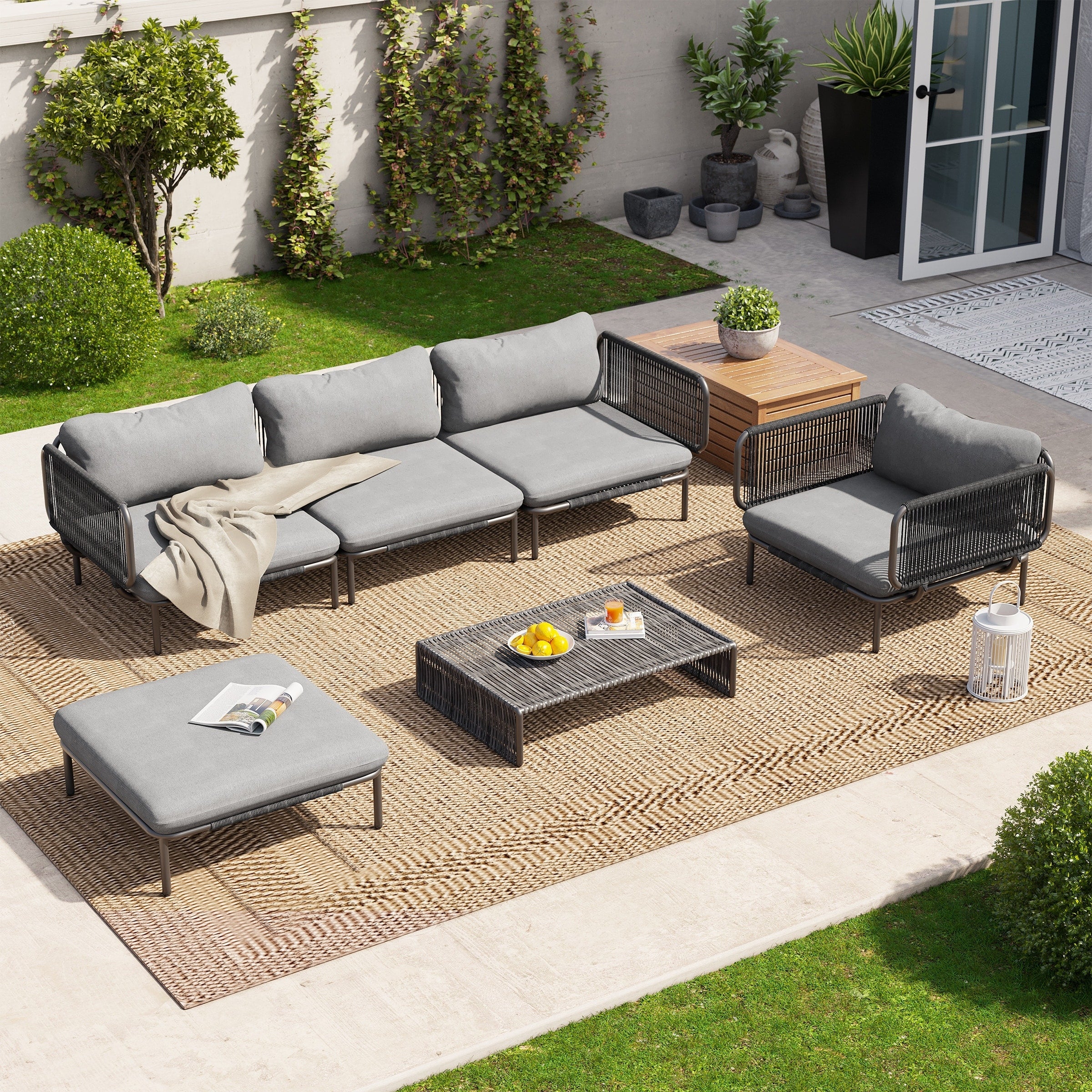Ensemble de canapé sectionnel rembourré pour extérieur, ensemble de conversation pour meubles de patio, combinaison libre