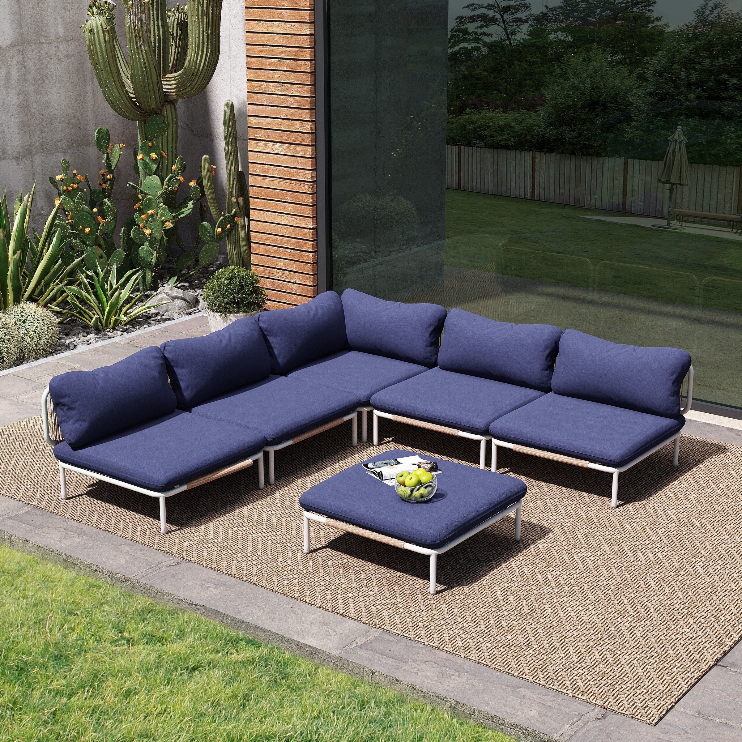 Ensemble de canapé sectionnel rembourré pour extérieur, ensemble de conversation pour meubles de patio, combinaison libre
