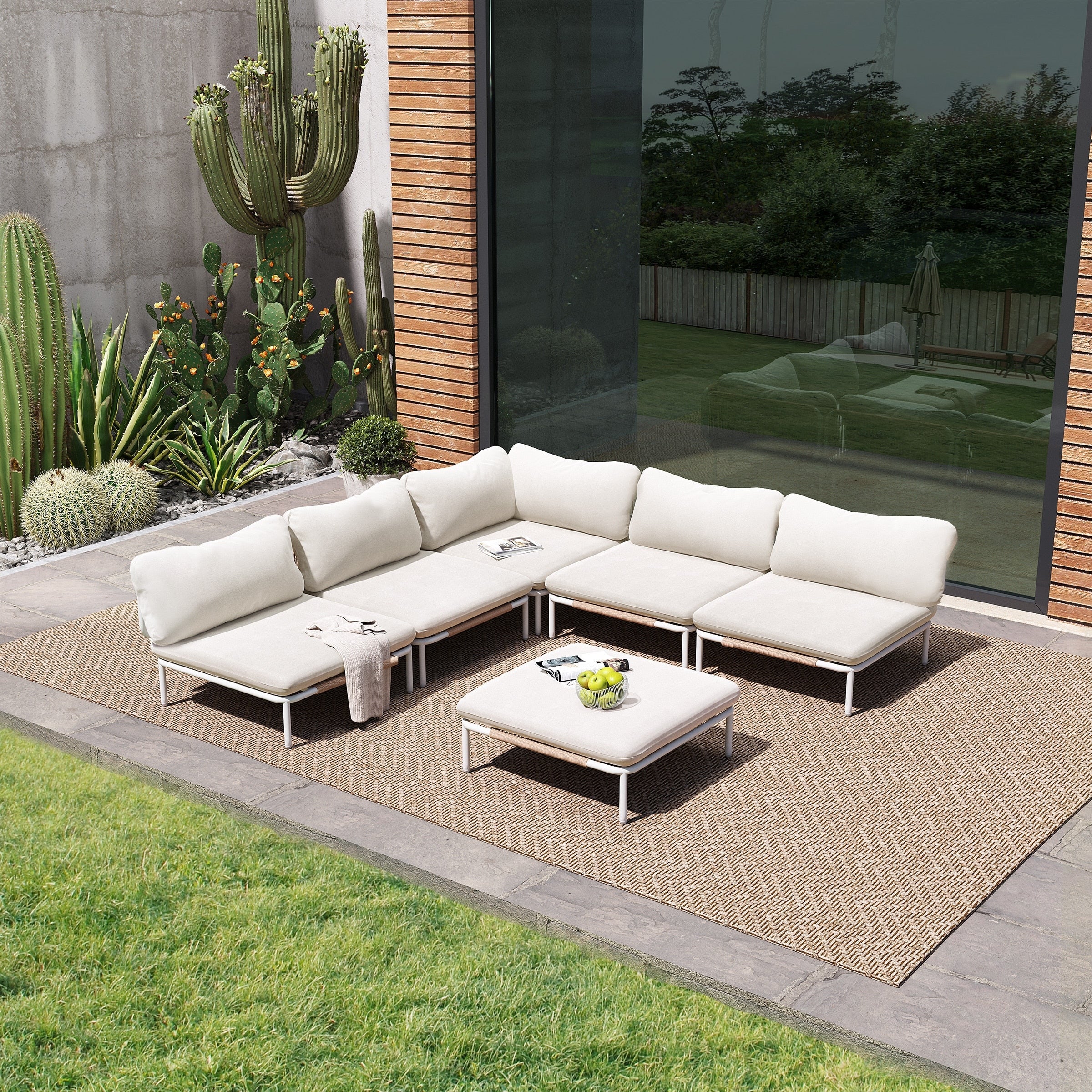 Ensemble de canapé sectionnel rembourré pour extérieur, ensemble de conversation pour meubles de patio, combinaison libre