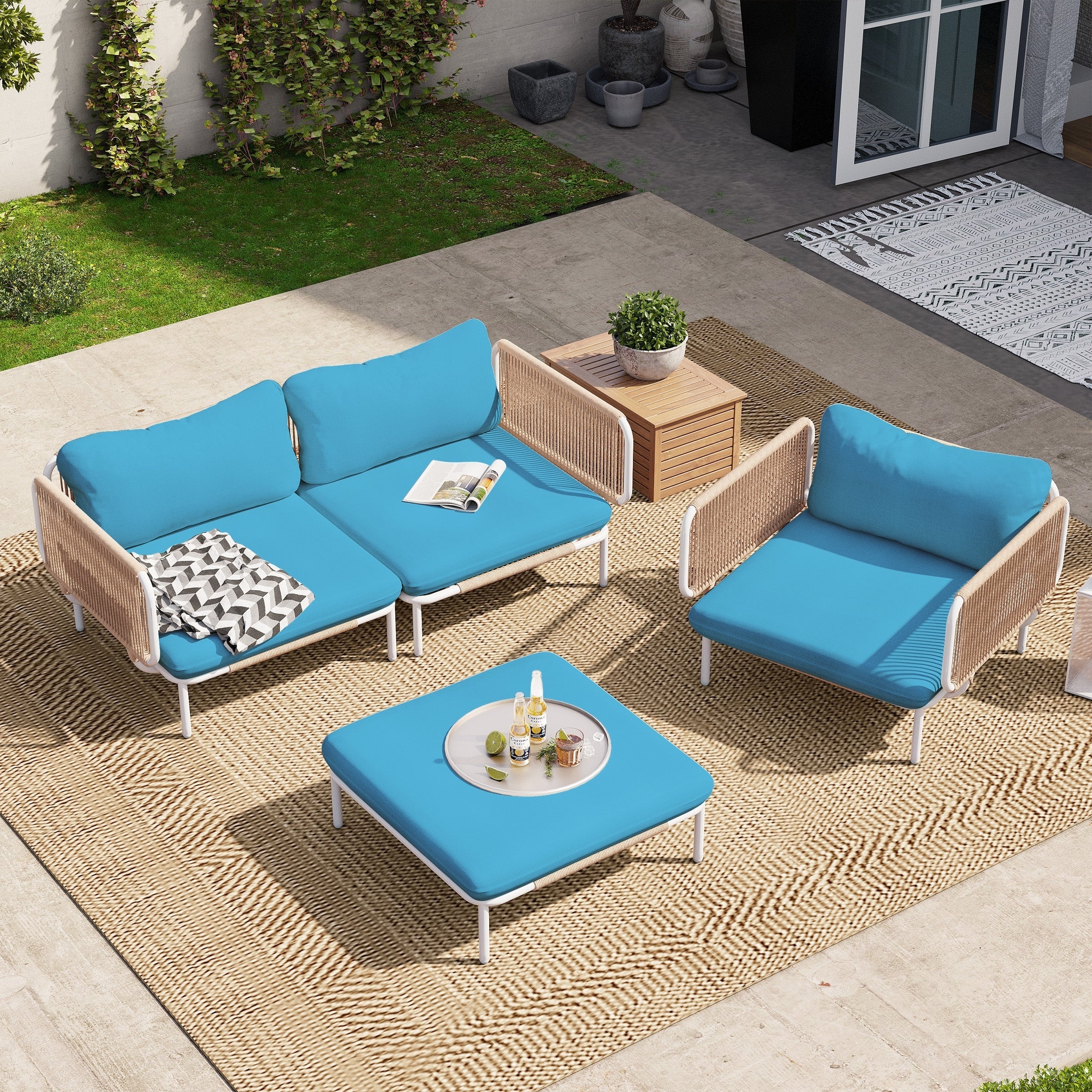 Ensemble de canapé sectionnel rembourré pour extérieur, ensemble de conversation pour meubles de patio, combinaison libre