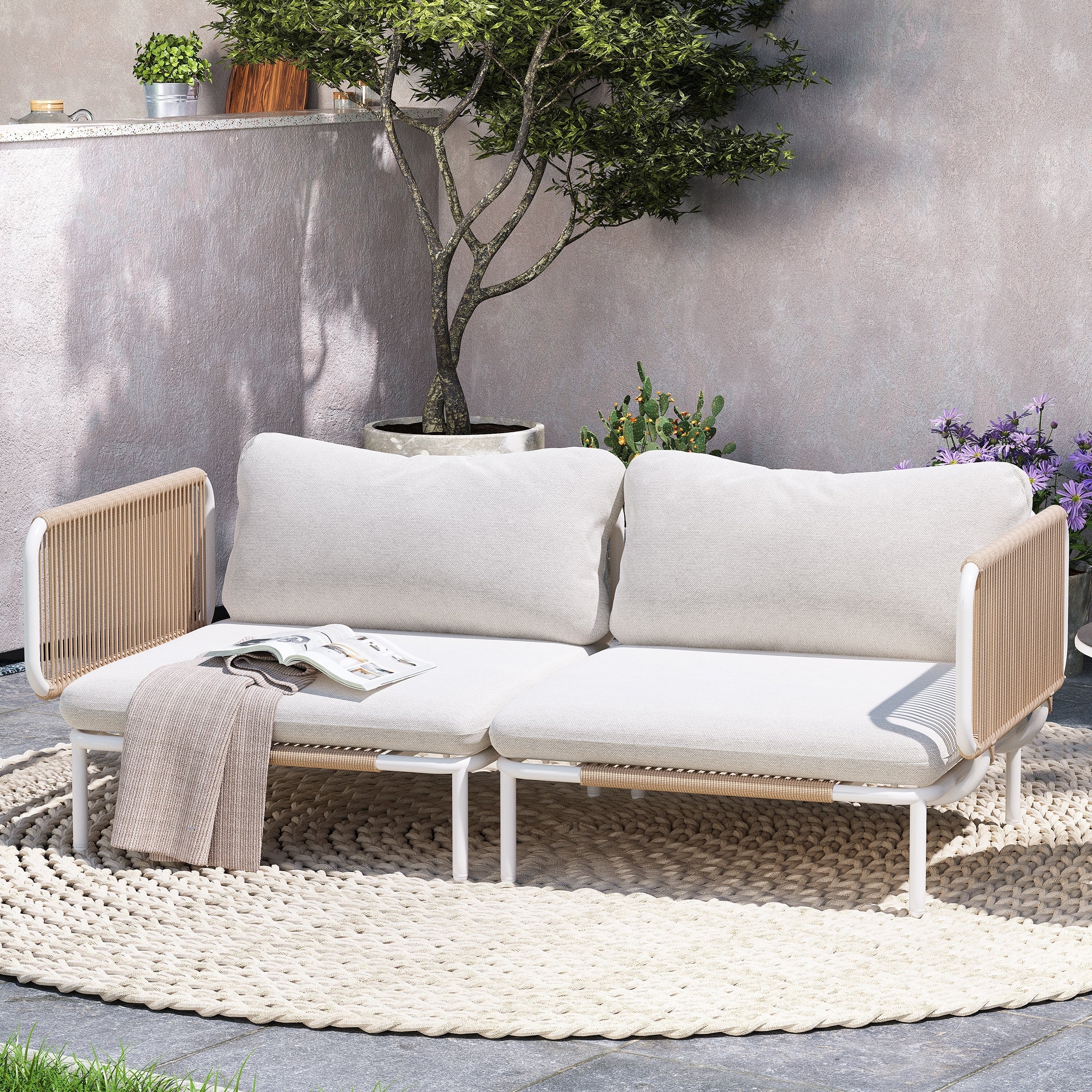 Ensemble de canapé sectionnel rembourré pour extérieur, ensemble de conversation pour meubles de patio, combinaison libre