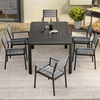 Mobilier de salle à manger d'extérieur : table extensible avec rallonge, chaises empilables, aluminium (voir photo).