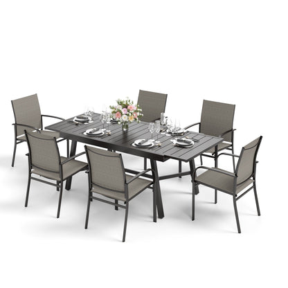 Ensemble de salle à manger d'extérieur MAISON ARTS 7/9 pièces avec table rectangulaire extensible en métal et 6/8 chaises en textilène