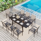 Ensemble de salle à manger d'extérieur MAISON ARTS 7/9 pièces avec table rectangulaire extensible en métal et 6/8 chaises en textilène