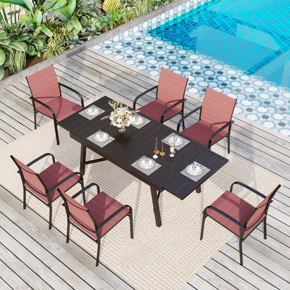 Ensemble de salle à manger d'extérieur MAISON ARTS 7/9 pièces avec table rectangulaire extensible en métal et 6/8 chaises en textilène