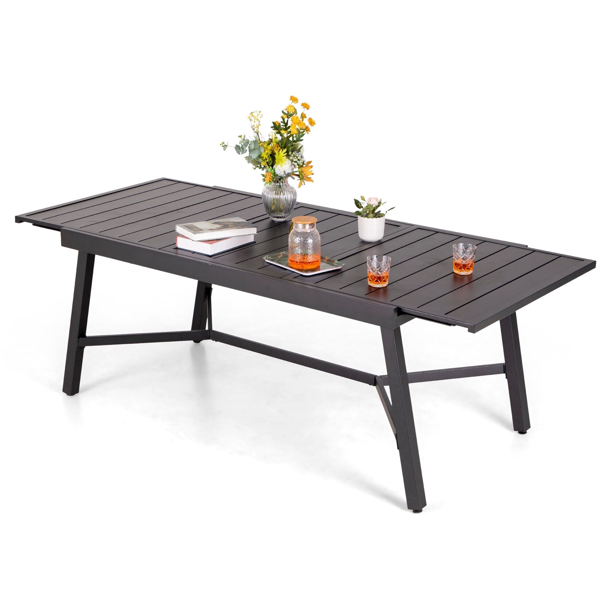 Ensemble de salle à manger d'extérieur MAISON ARTS 7/9 pièces avec table rectangulaire extensible en métal et 6/8 chaises en textilène