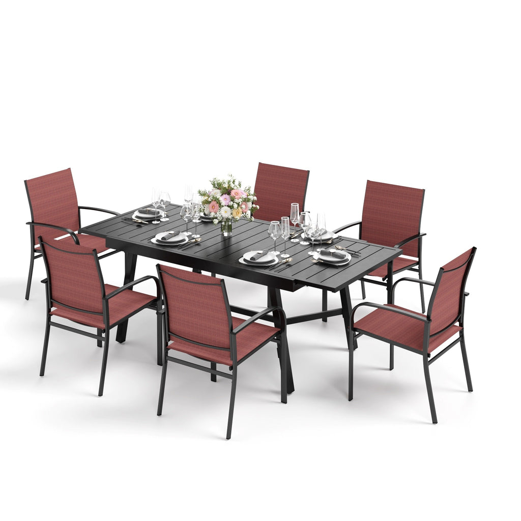 Ensemble de salle à manger d'extérieur MAISON ARTS 7/9 pièces avec table rectangulaire extensible en métal et 6/8 chaises en textilène