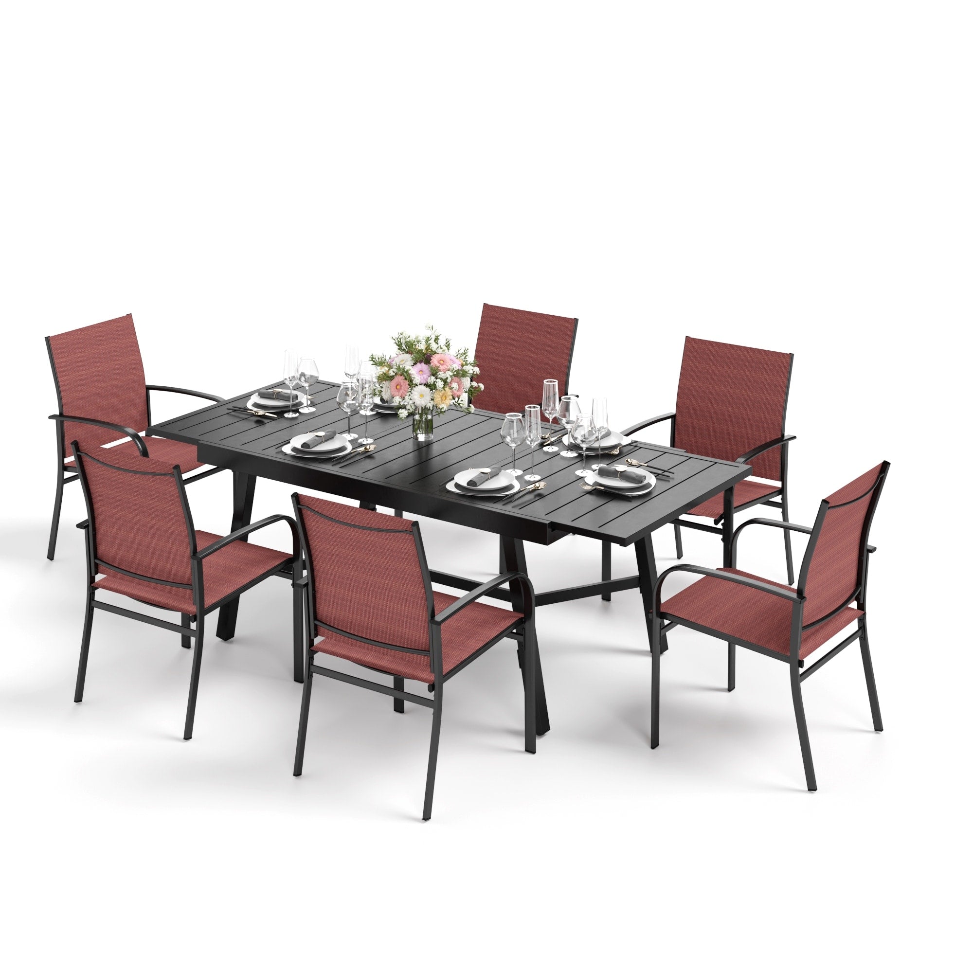 Ensemble de salle à manger d'extérieur MAISON ARTS 7/9 pièces avec table rectangulaire extensible en métal et 6/8 chaises en textilène