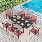 Ensemble de salle à manger d'extérieur MAISON ARTS 7/9 pièces avec table rectangulaire extensible en métal et 6/8 chaises en textilène