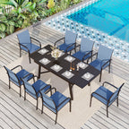 Ensemble de salle à manger d'extérieur MAISON ARTS 7/9 pièces avec table rectangulaire extensible en métal et 6/8 chaises en textilène