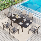 Ensemble de salle à manger d'extérieur MAISON ARTS 7/9 pièces avec table rectangulaire extensible en métal et 6/8 chaises en textilène