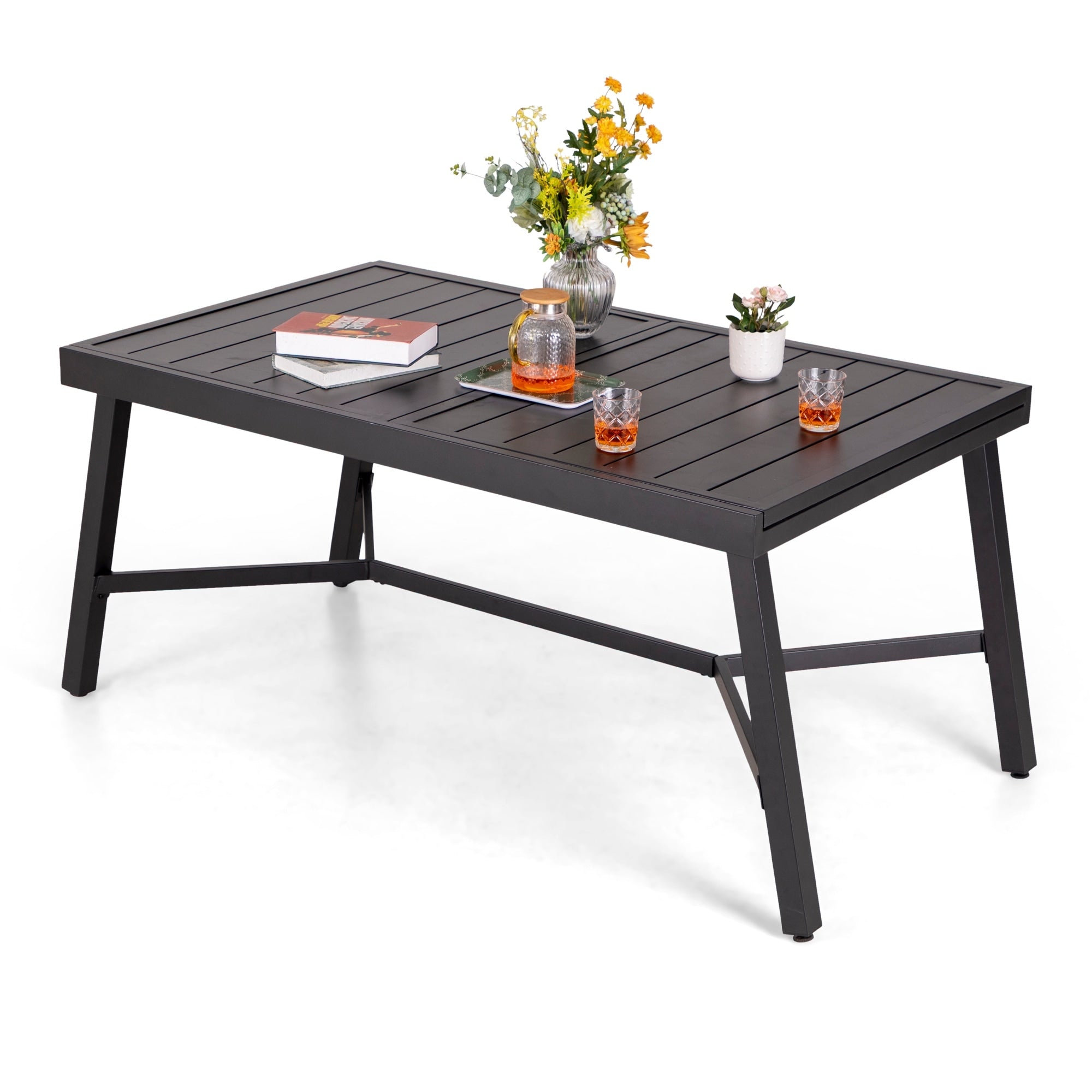 Ensemble de salle à manger d'extérieur MAISON ARTS 7/9 pièces avec table rectangulaire extensible en métal et 6/8 chaises en textilène