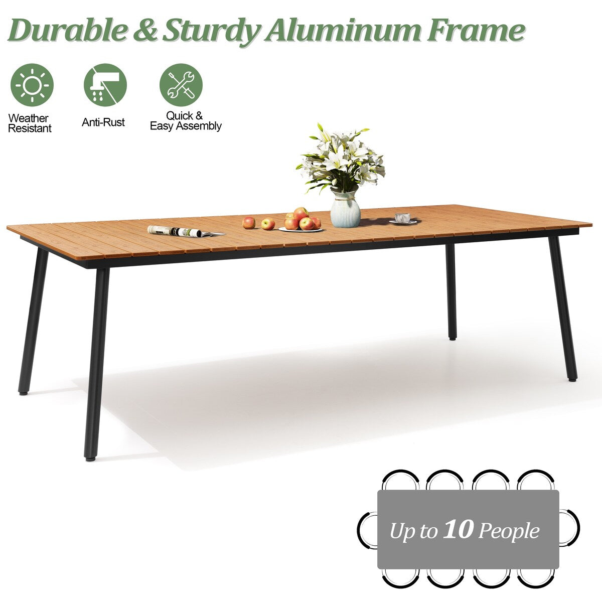 Ensemble de salle à manger d'extérieur : table en aluminium et chaises empilables en rotin synthétique (lot de 9)