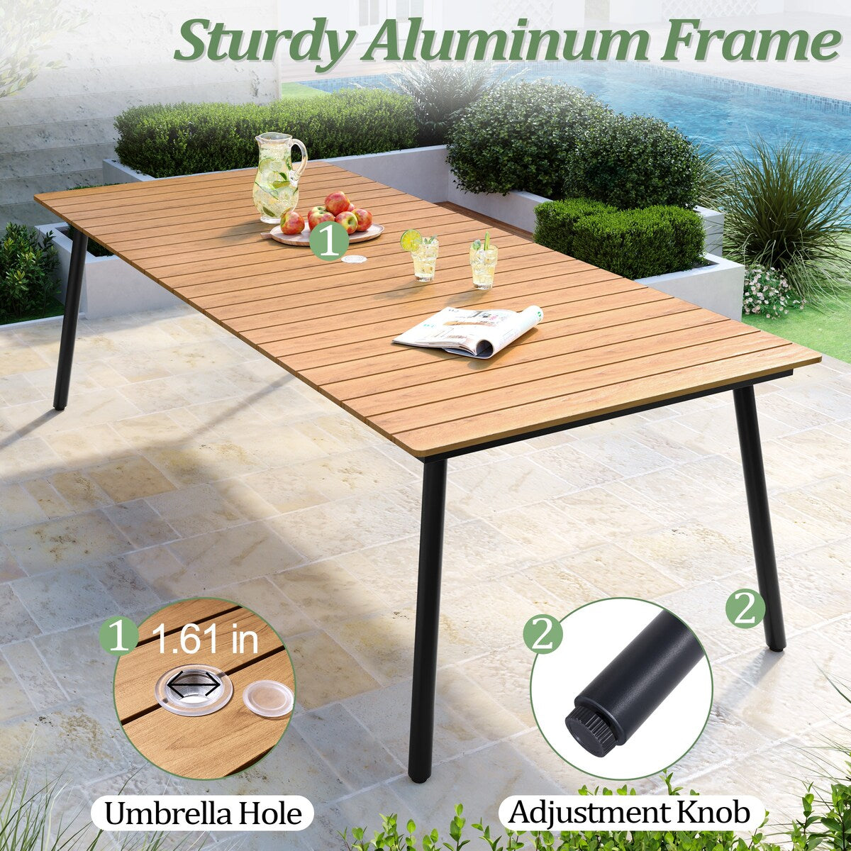 Ensemble de salle à manger d'extérieur : table en aluminium et chaises empilables en rotin synthétique (lot de 9)