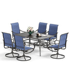 Ensemble de salle à manger d'extérieur MAISON ARTS, 6 chaises pivotantes et table à manger rectangulaire 60 x 38 avec trou pour parasol