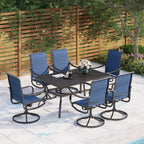 Ensemble de salle à manger d'extérieur MAISON ARTS, 6 chaises pivotantes et table à manger rectangulaire 60 x 38 avec trou pour parasol